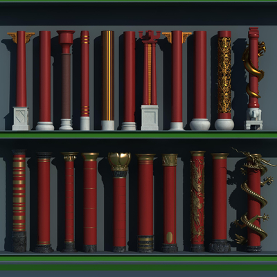  中式柱子 盘龙柱su模型 