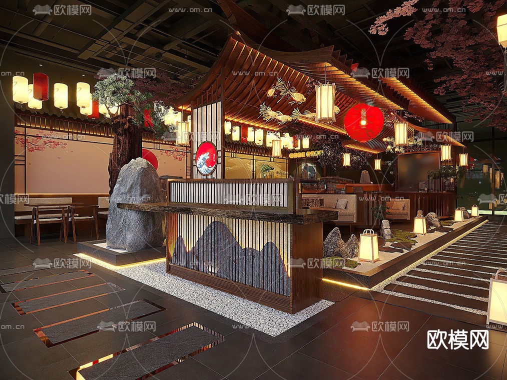 日式餐厅 料理店 居酒屋3d模型下载_ID14220654_3dmax免费模型-欧模网