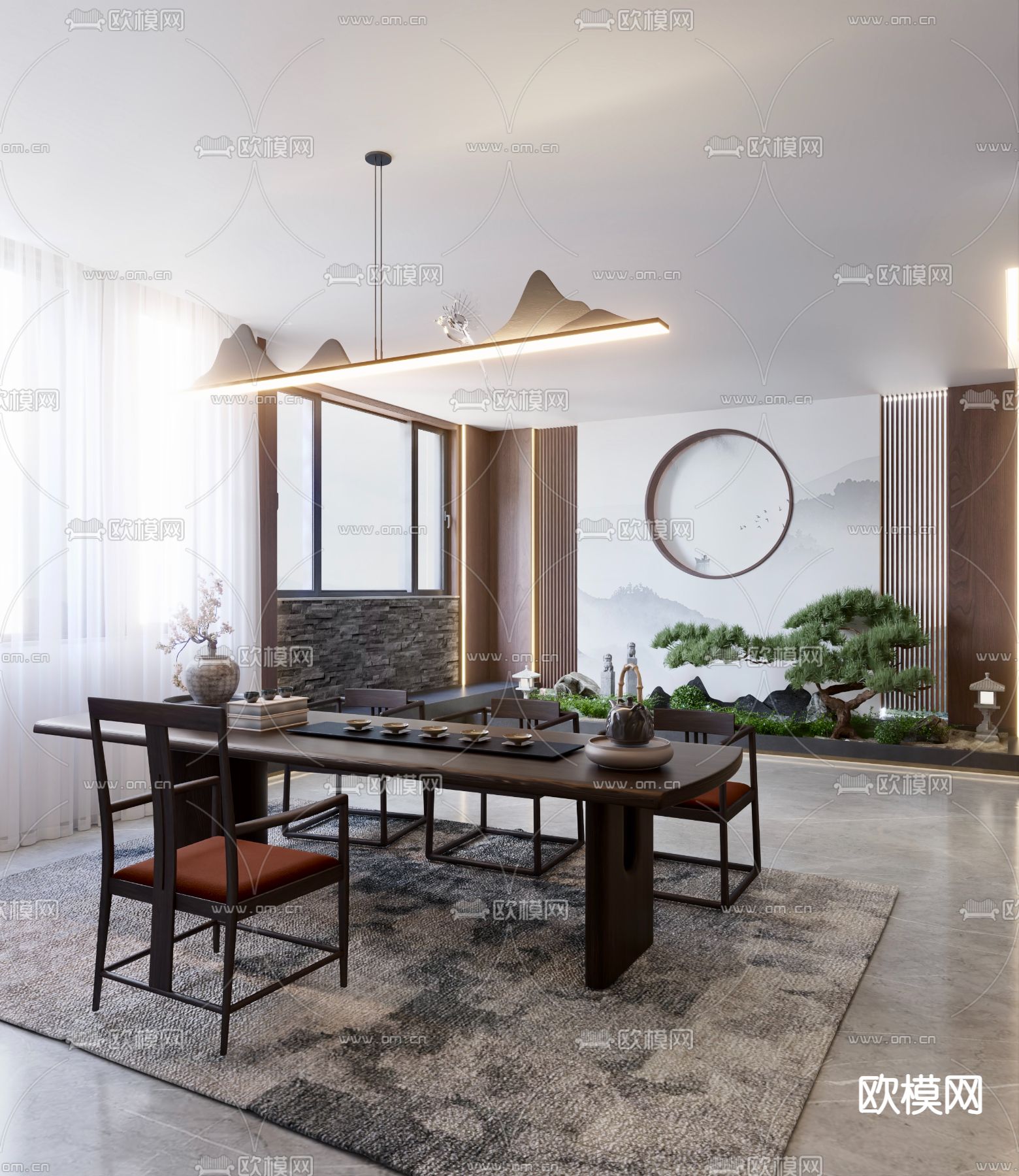 新中式茶室3d模型下载（渲染图2）