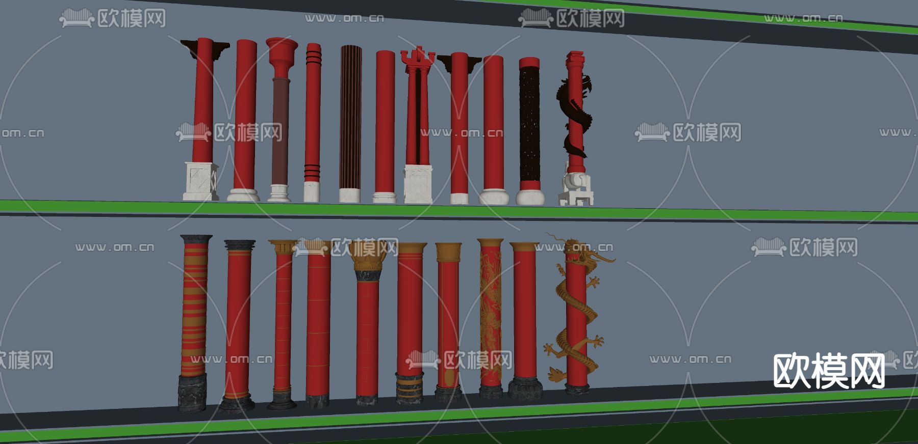 中式柱子 盘龙柱su模型下载（渲染图2）