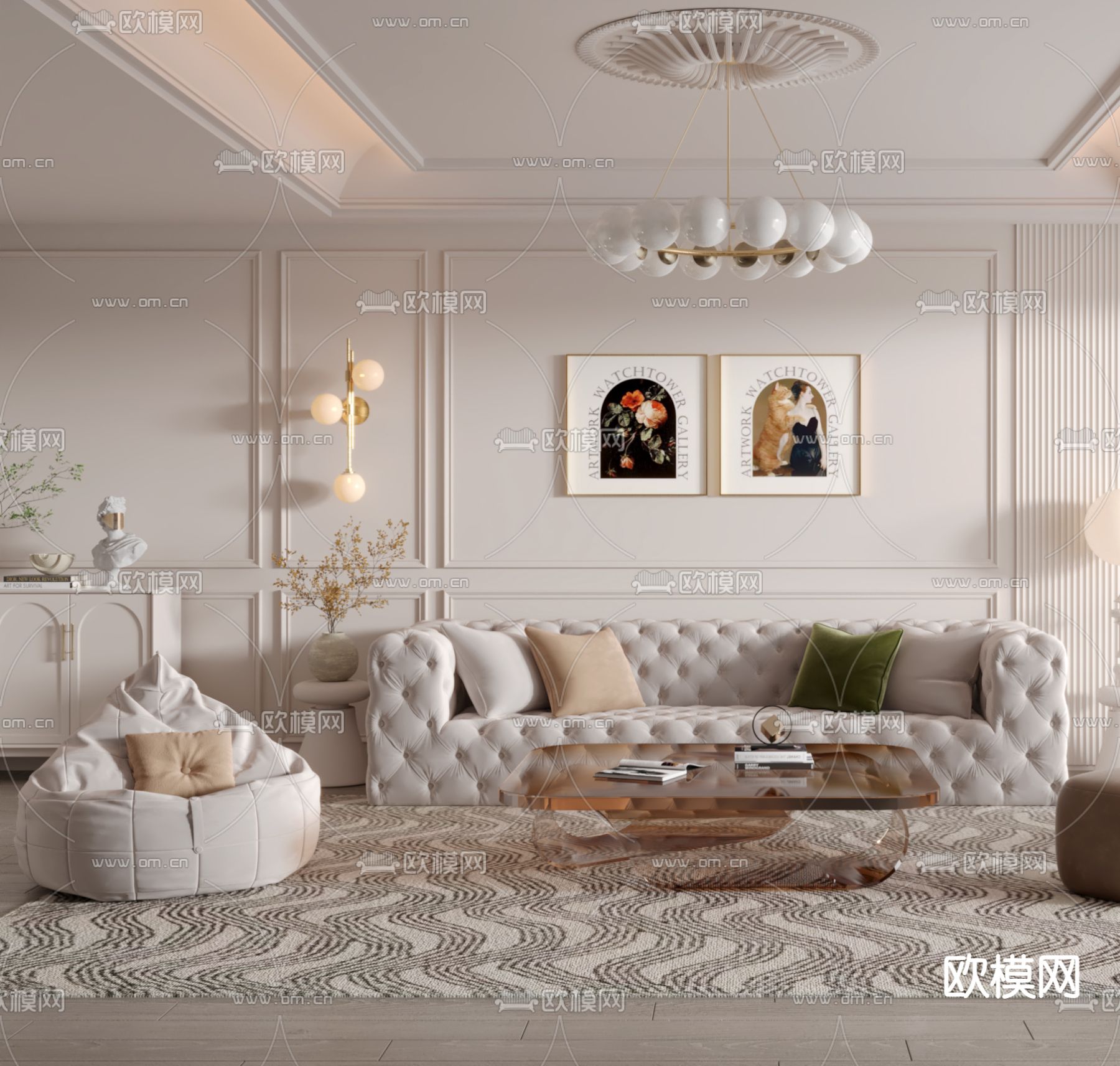 法式组合沙发3d模型下载（渲染图2）