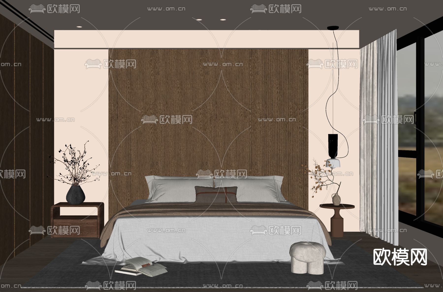 侘寂风卧室 主卧su模型下载（渲染图2）