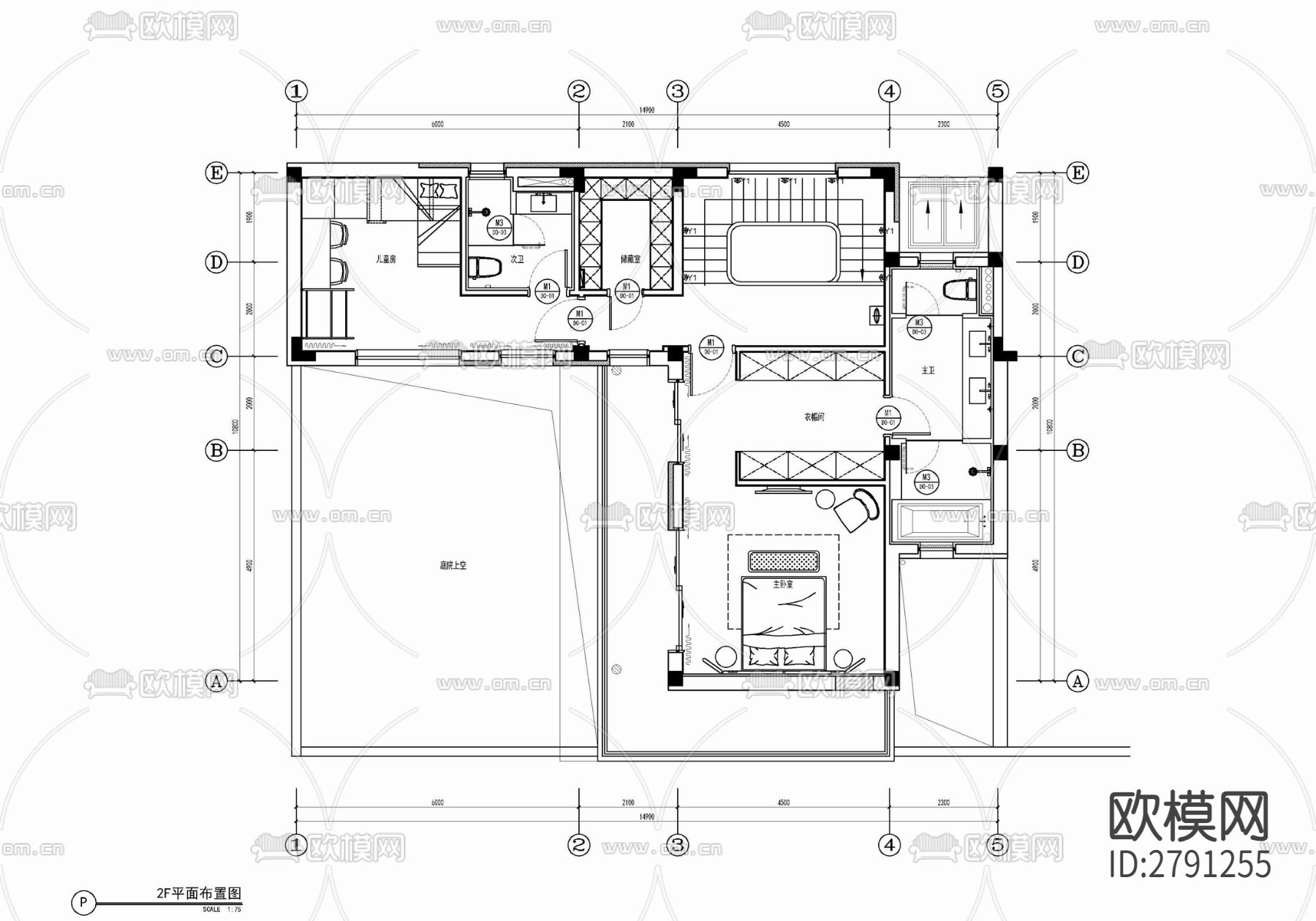 四层小别墅家装室内CAD施工图下载（渲染图3）