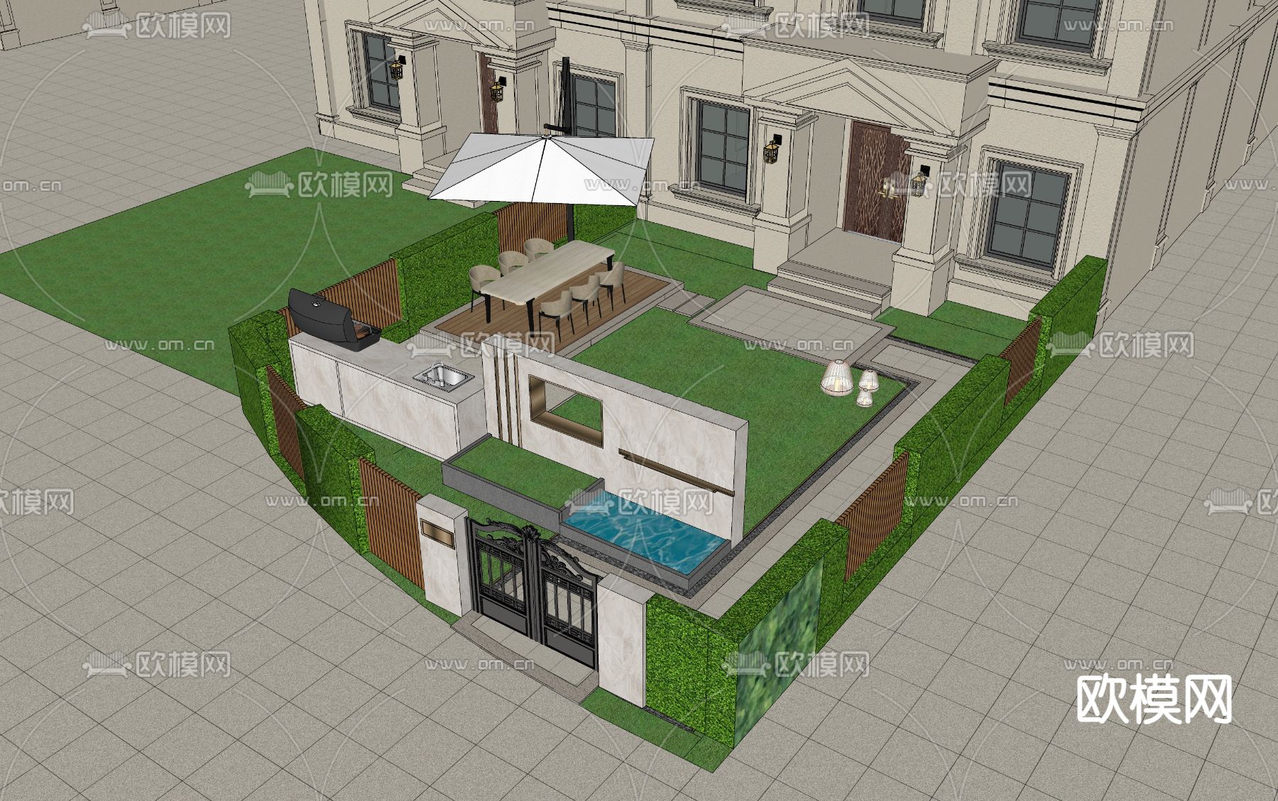 现代花园庭院su模型下载（渲染图3）