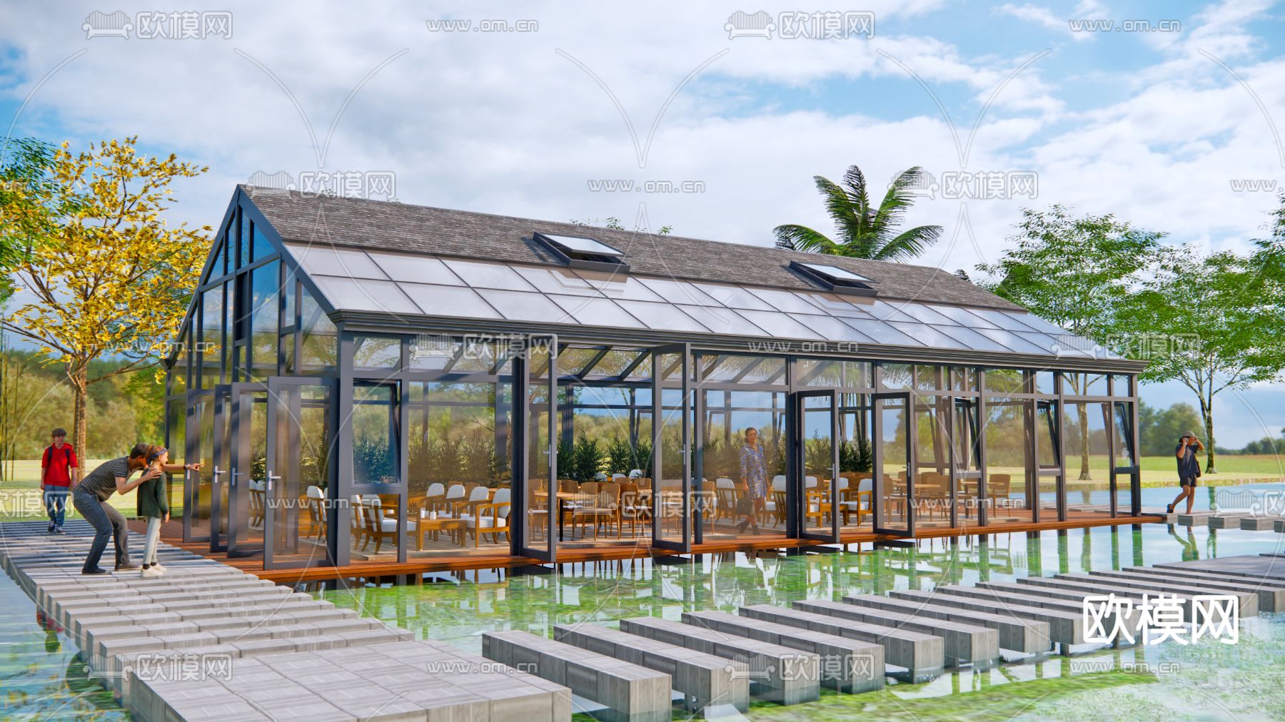 现代阳光房 玻璃房 乡村茶馆su模型下载（渲染图1）