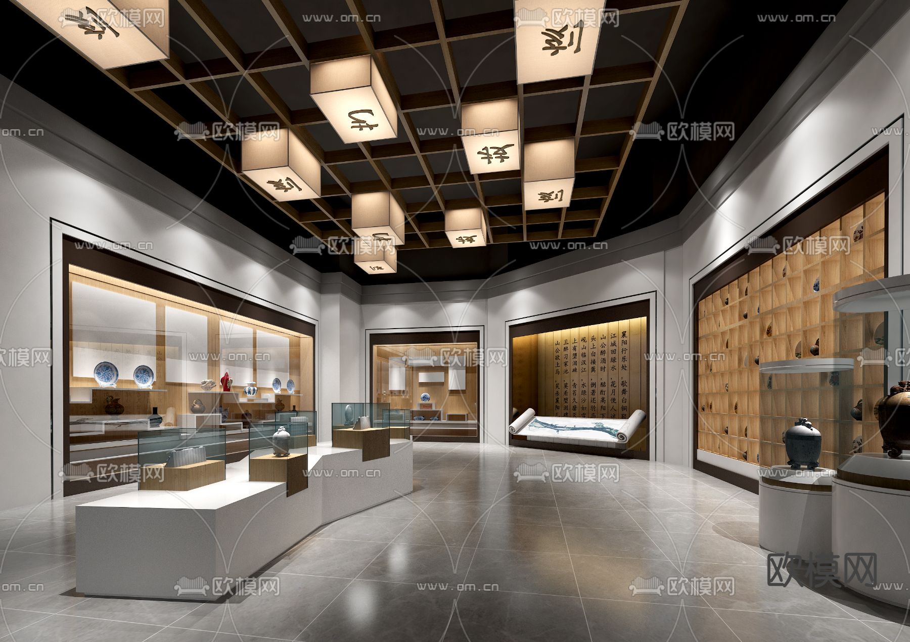新中式非遗展厅su模型下载（渲染图1）