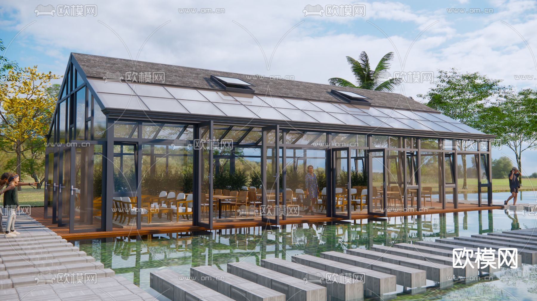 现代阳光房 玻璃房 乡村茶馆su模型下载（渲染图2）