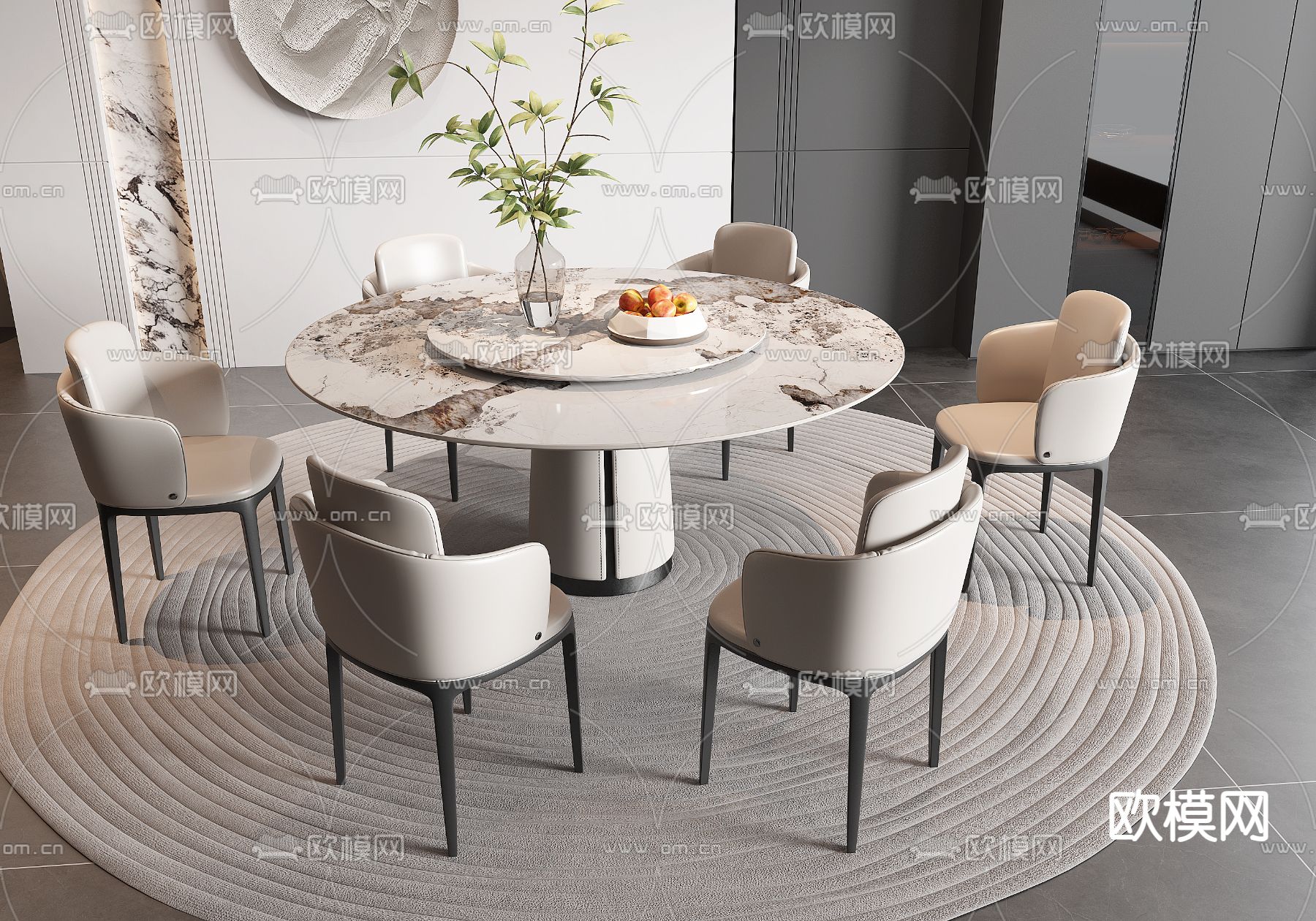 现代餐桌椅 圆餐桌3d模型下载