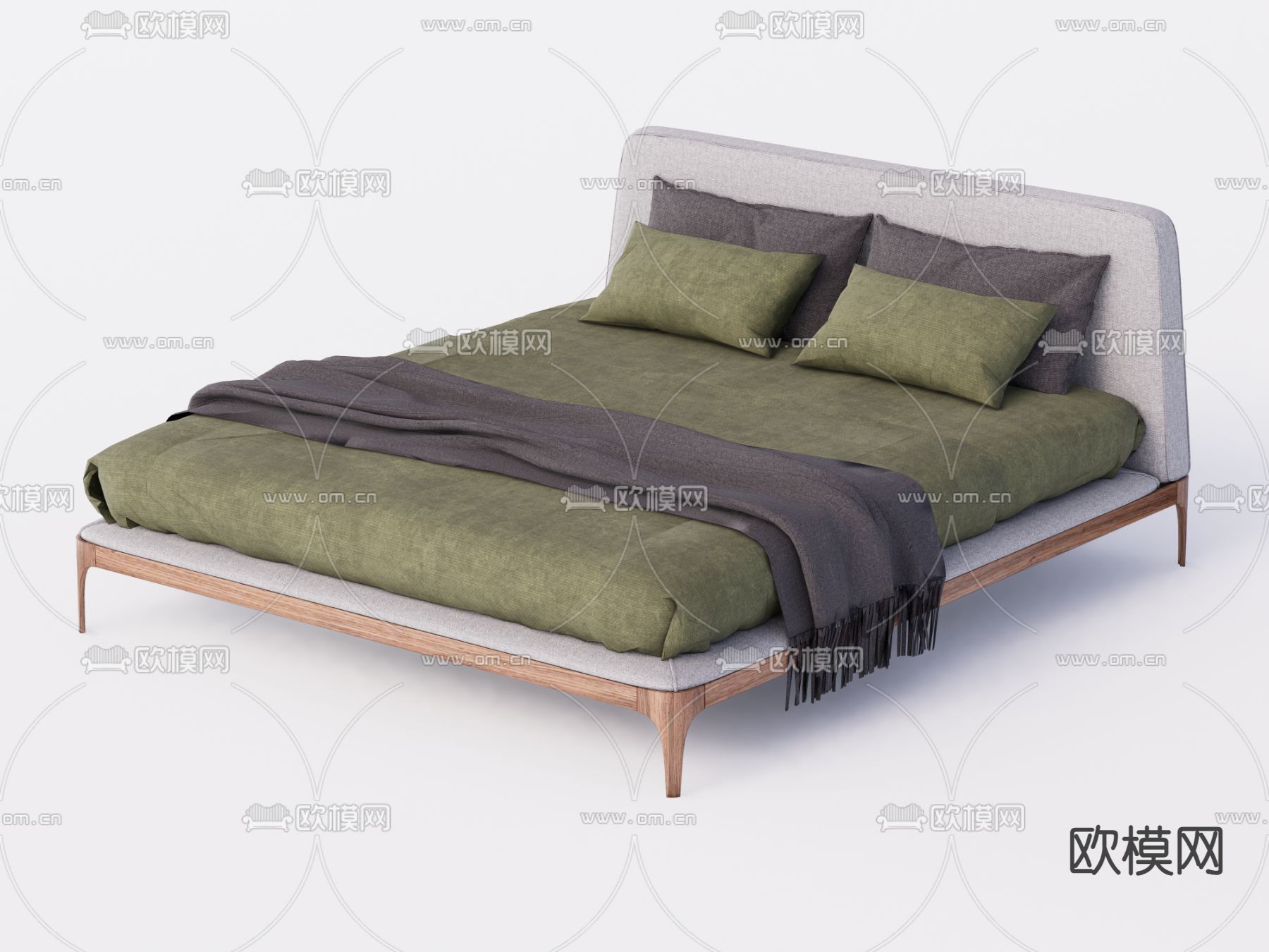 现代双人床su模型下载（渲染图1）