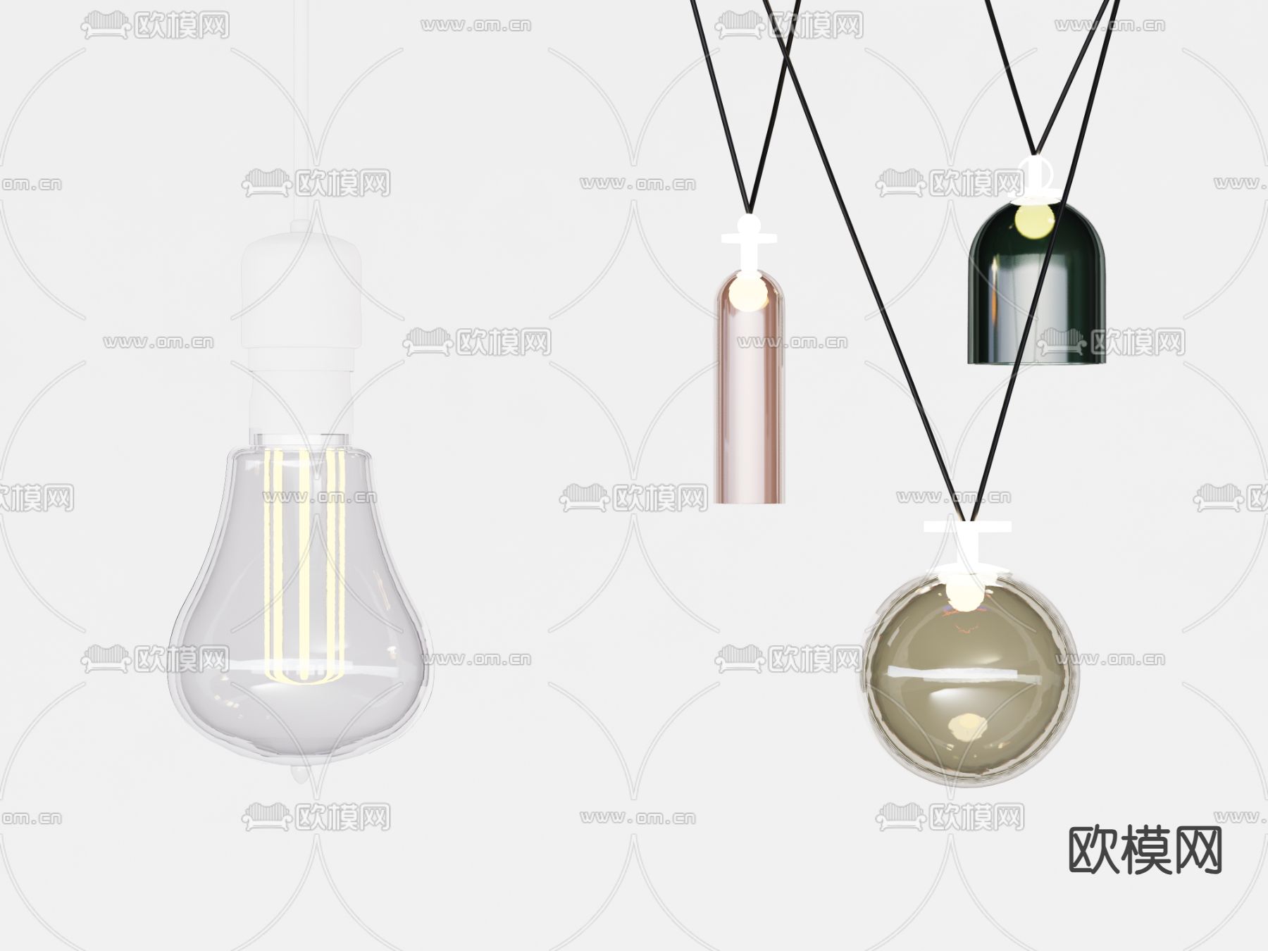 现代玻璃吊灯su模型下载（渲染图1）