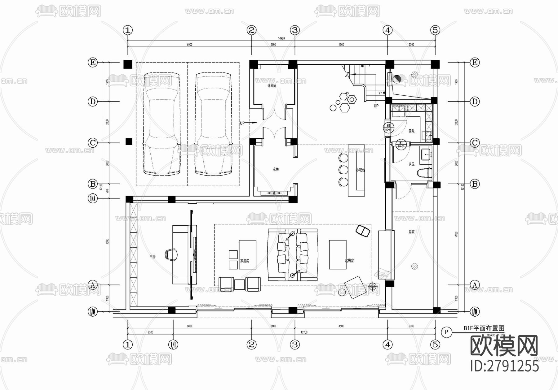 四层小别墅家装室内CAD施工图下载（渲染图2）