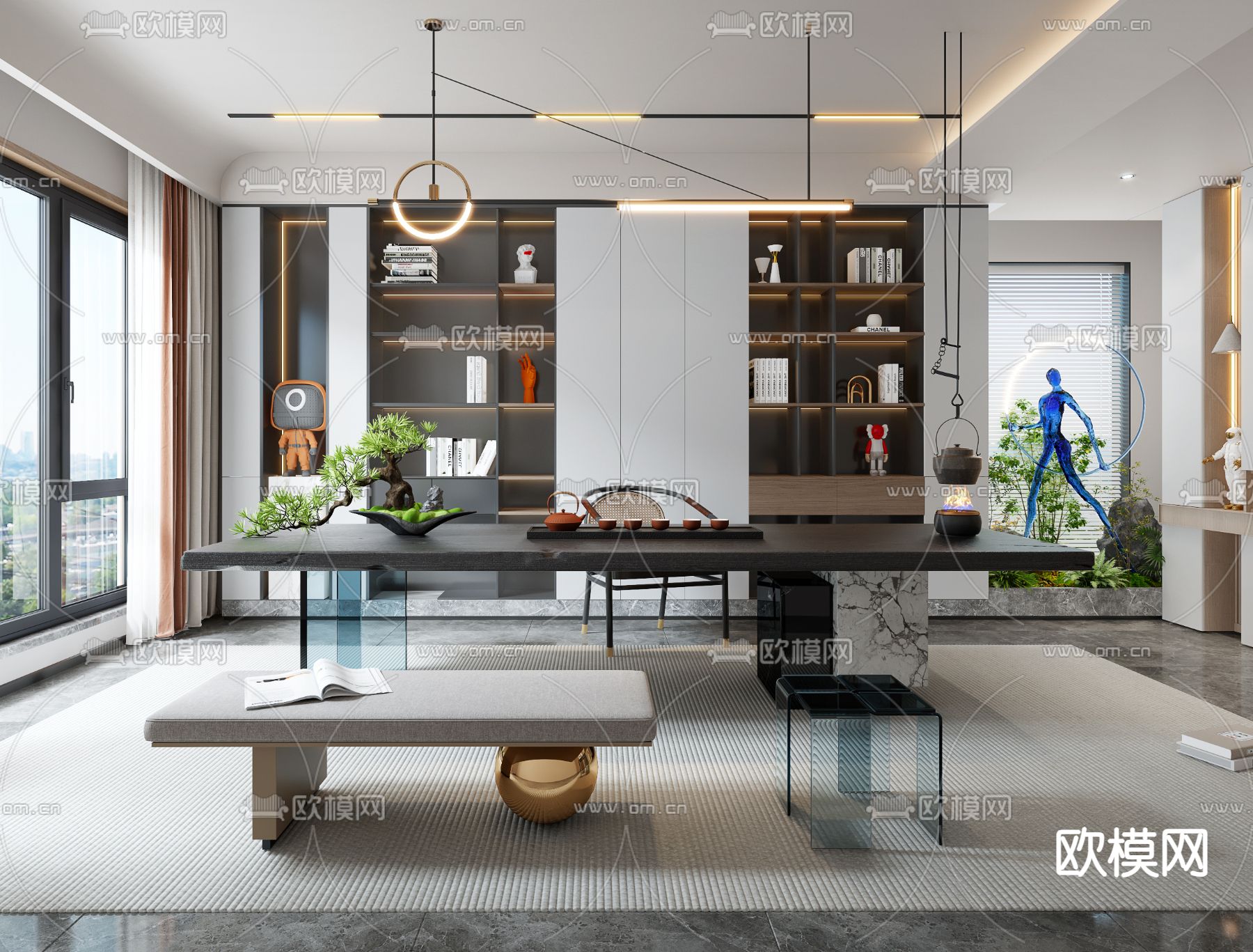 现代茶室3d模型下载（渲染图1）