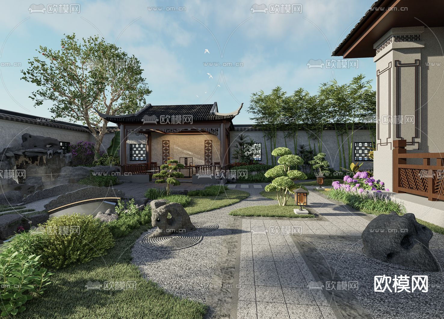 中式庭院su模型下载（渲染图3）