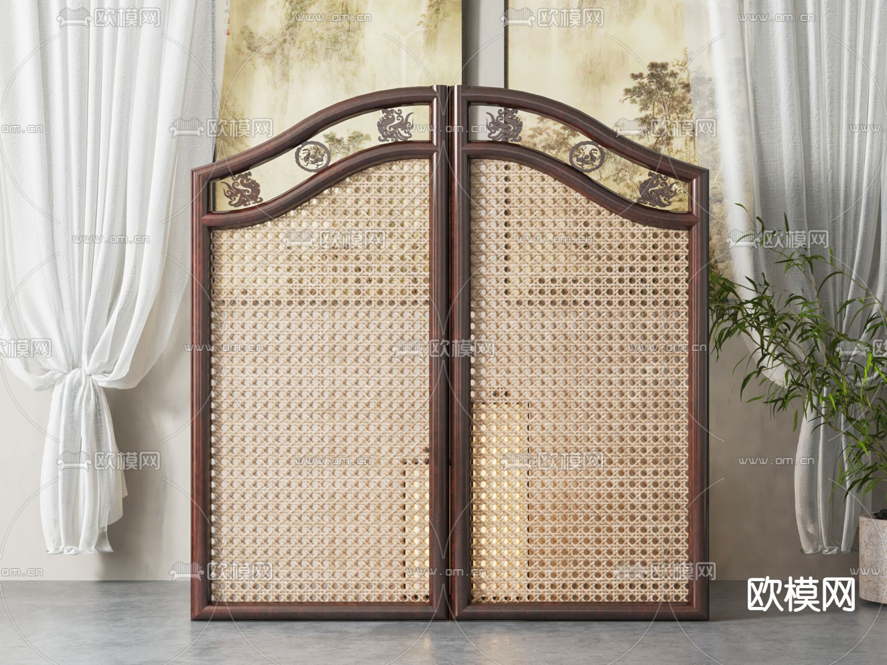 新中式屏风 隔断3d模型下载