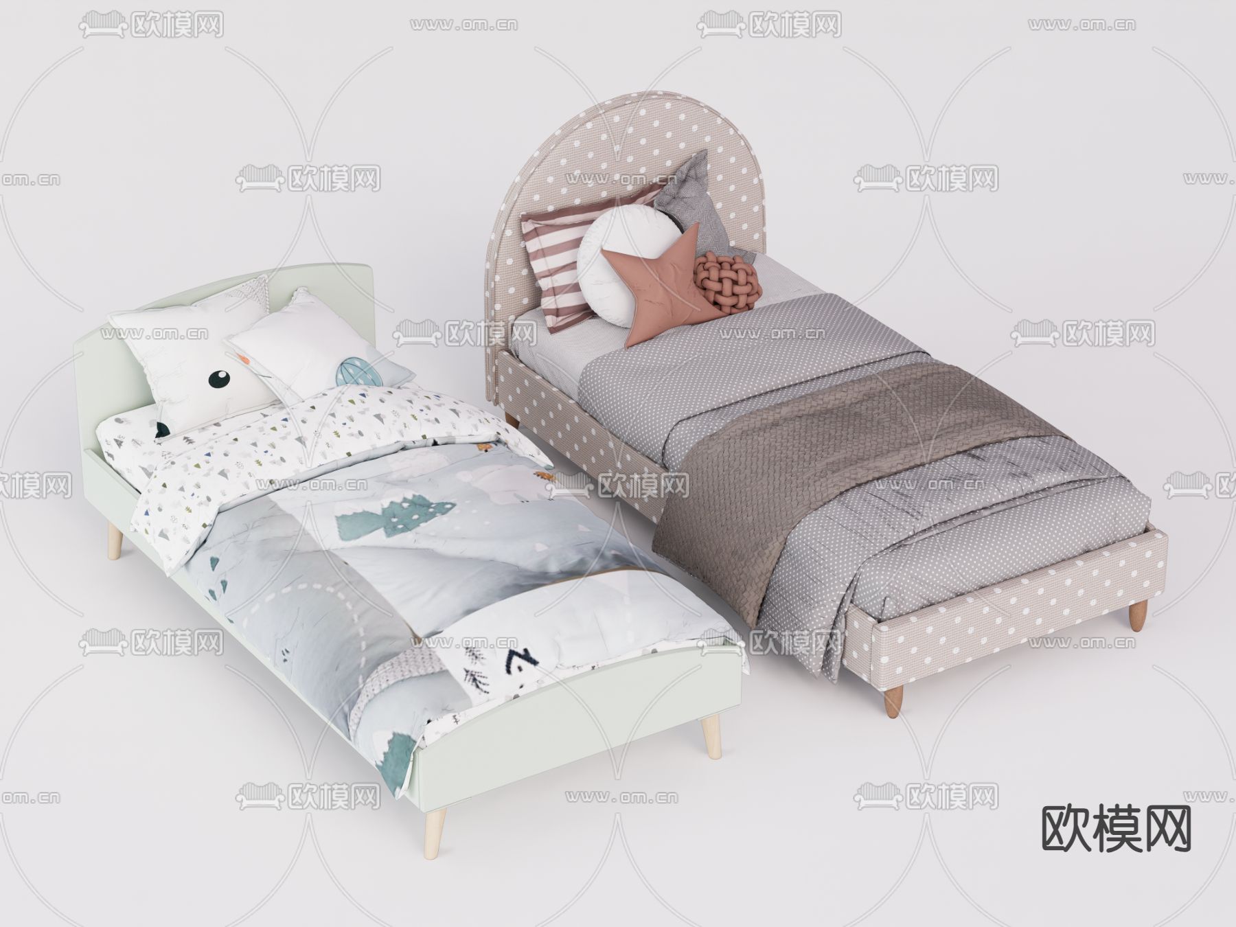现代儿童床su模型下载（渲染图1）
