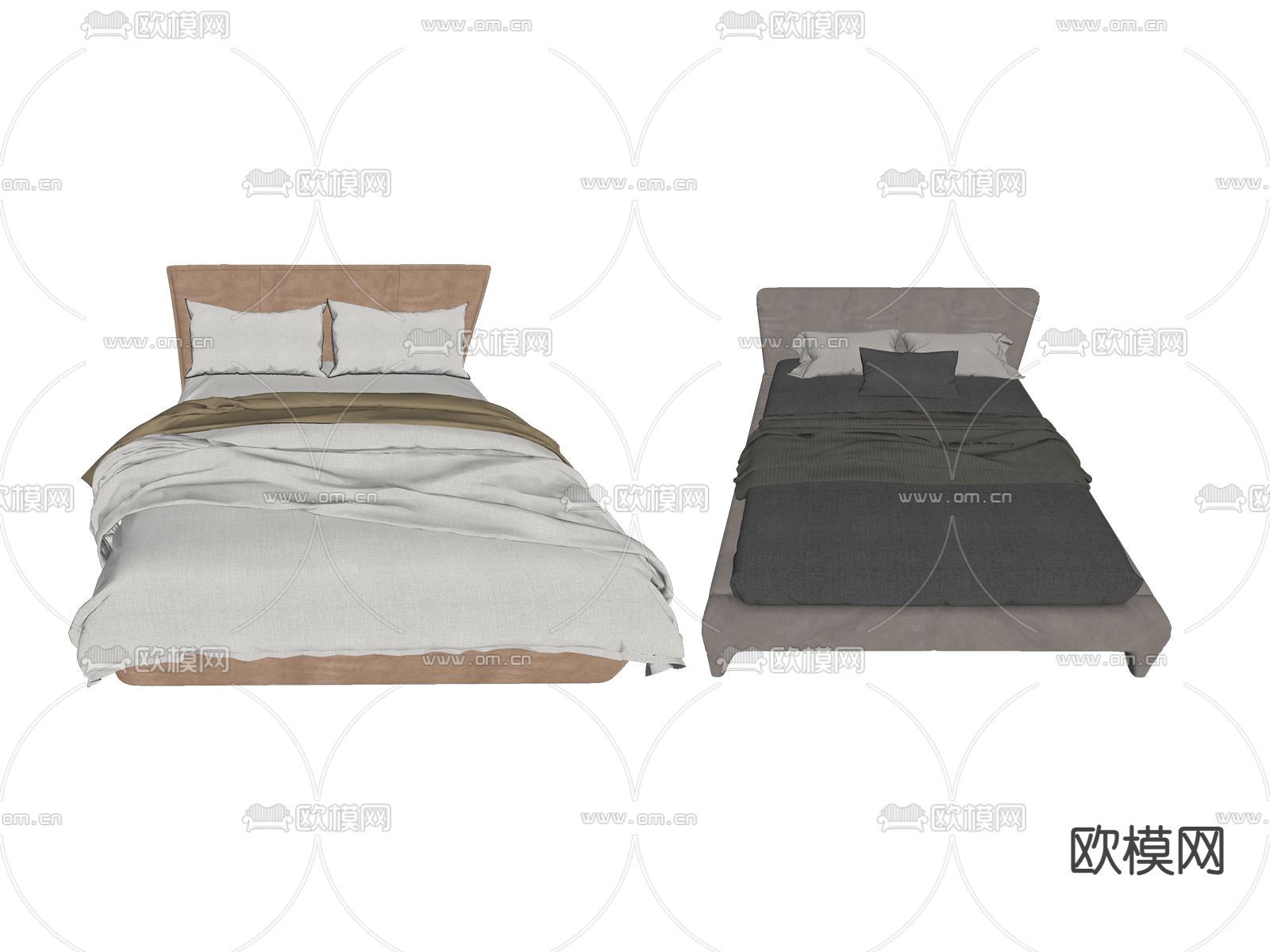 现代双人床su模型下载（渲染图2）