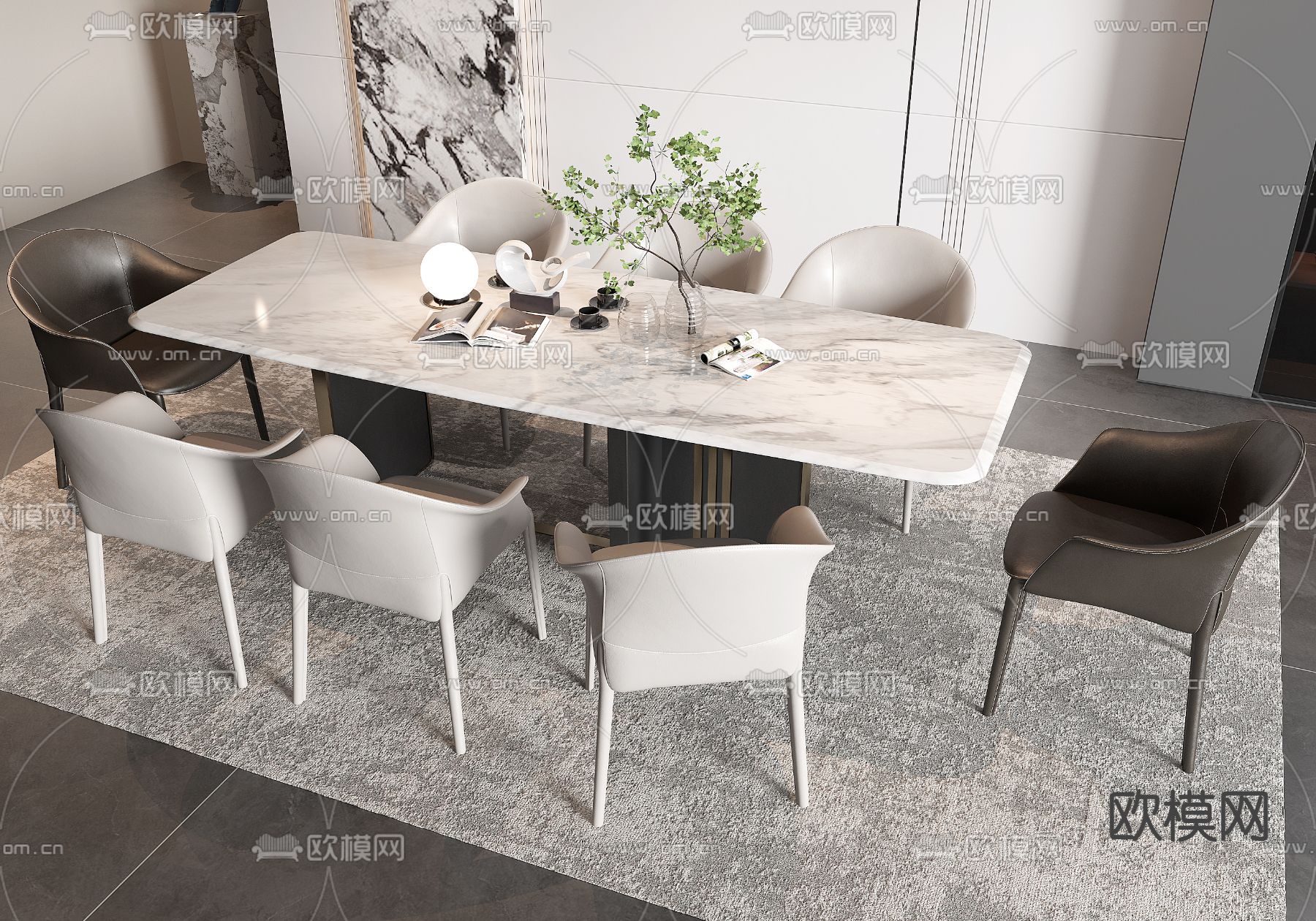 现代餐桌椅 条形餐桌3d模型下载