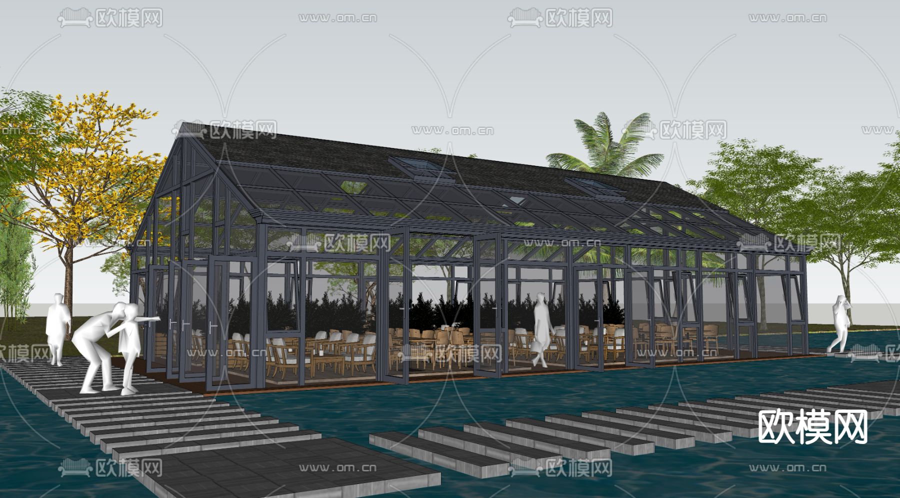 现代阳光房 玻璃房 乡村茶馆su模型下载（渲染图3）