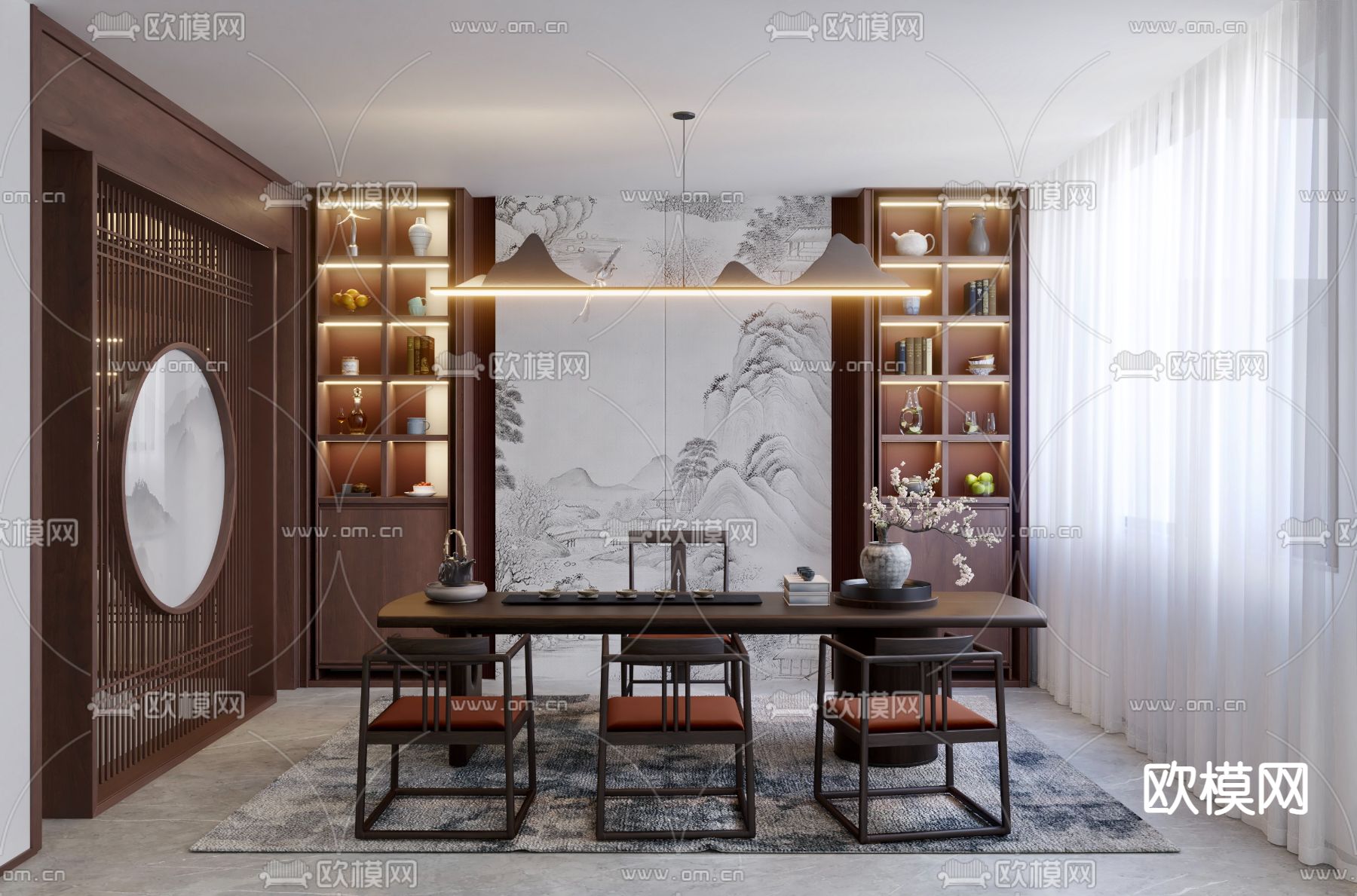 新中式茶室3d模型下载（渲染图1）