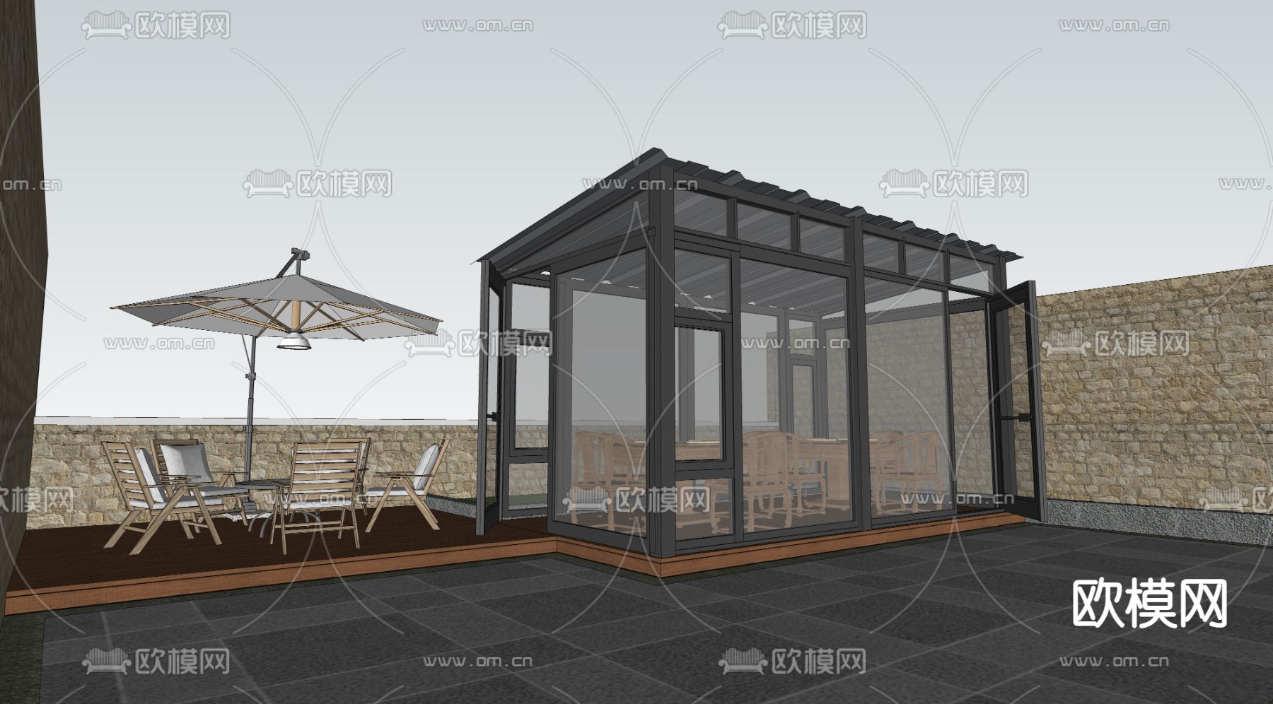 现代阳光房 玻璃房su模型下载（渲染图2）