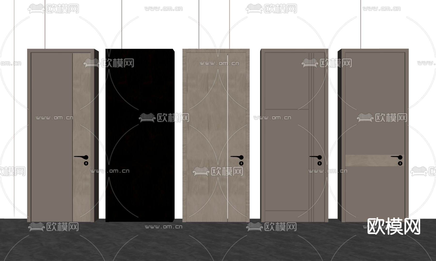 单开门 卧室门su模型下载（渲染图2）