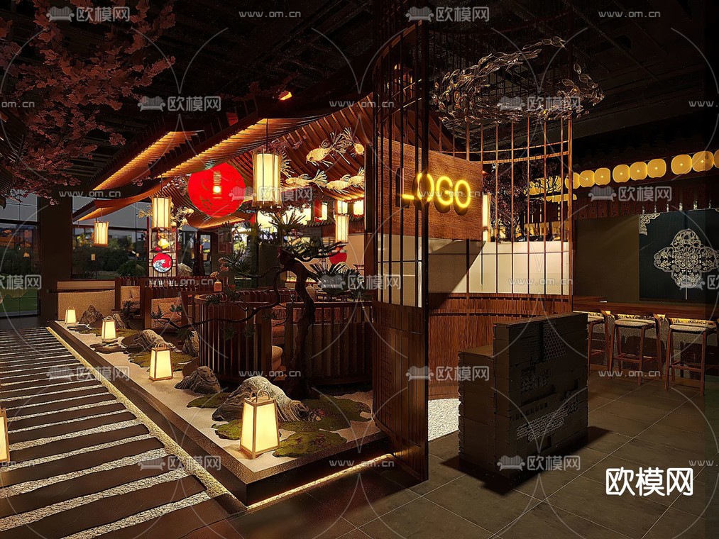 日式餐厅 料理店 居酒屋3d模型下载_ID14220654_3dmax免费模型-欧模网