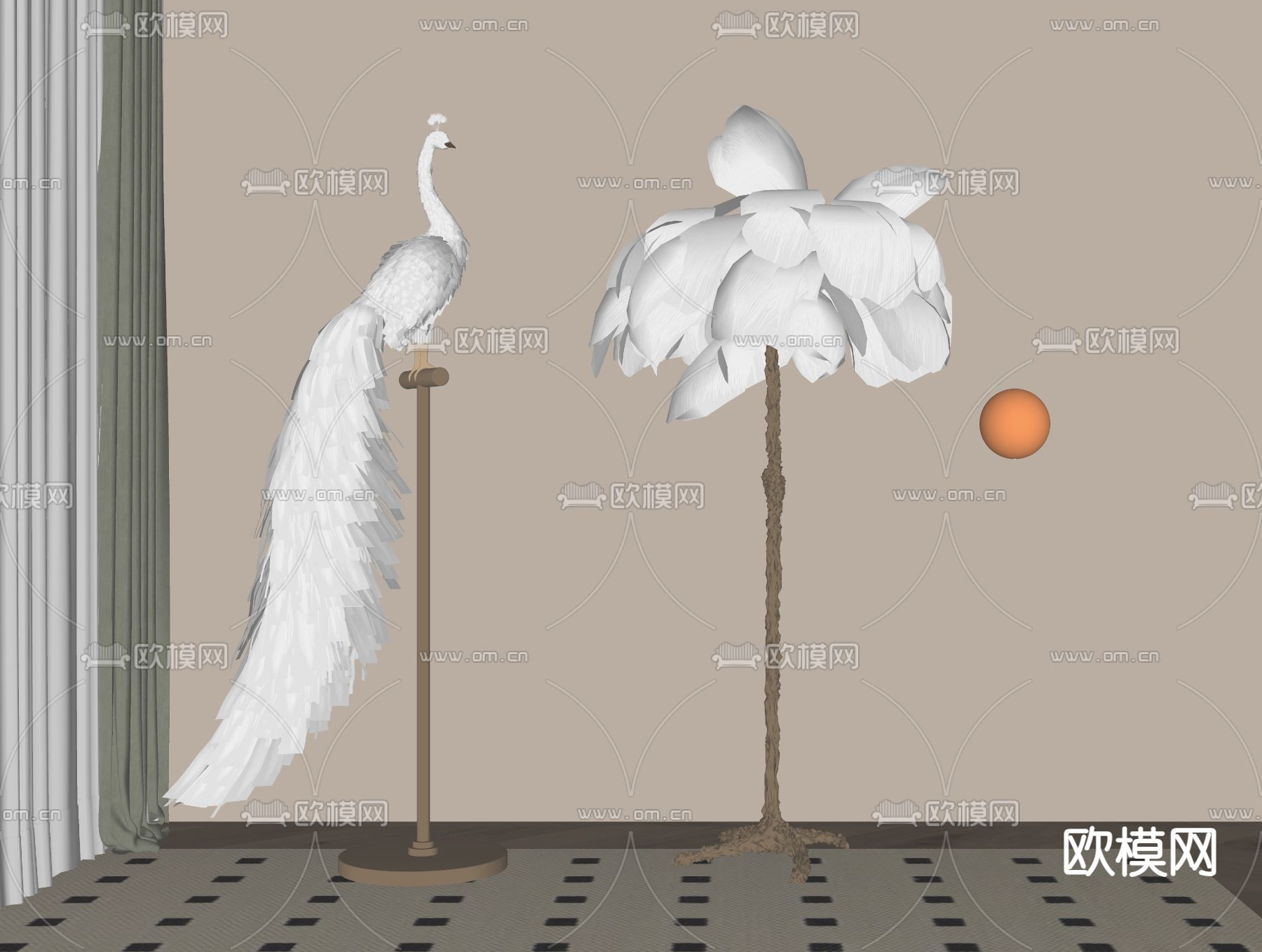 羽毛落地灯 孔雀落地灯su模型下载（渲染图2）