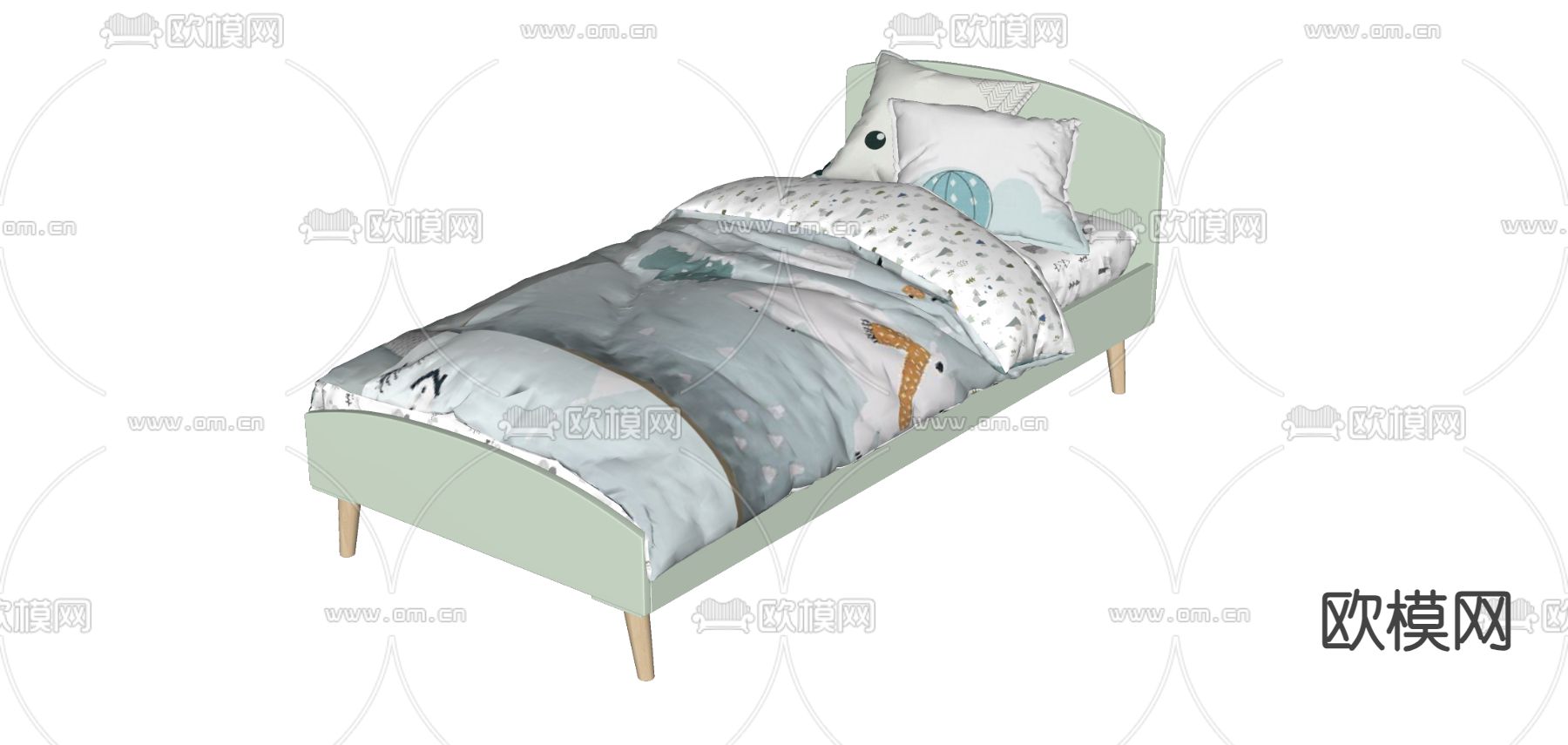 现代儿童床su模型下载（渲染图2）