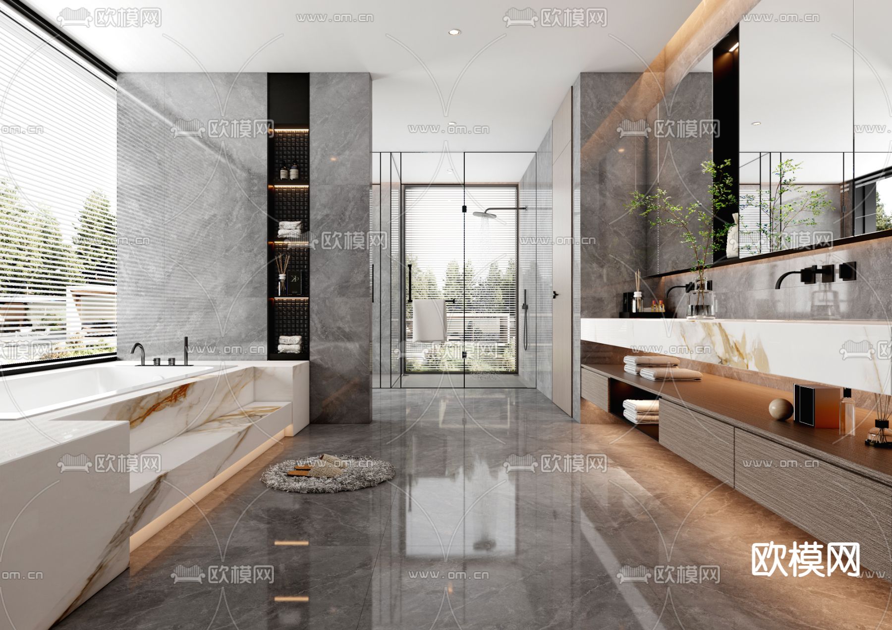 轻奢卫生间 浴室su模型下载（渲染图1）