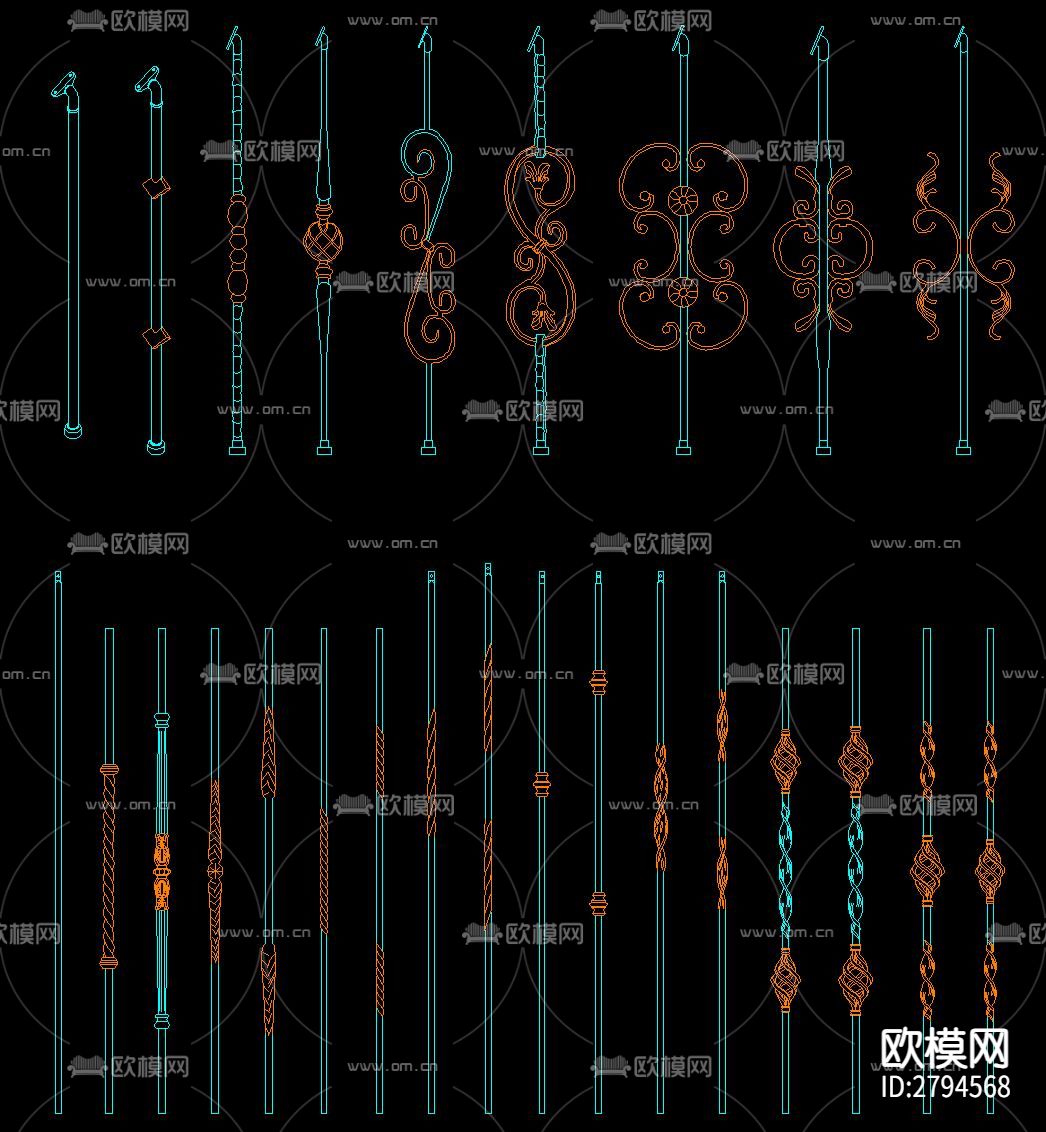 楼梯立柱cad大样图下载（渲染图4）