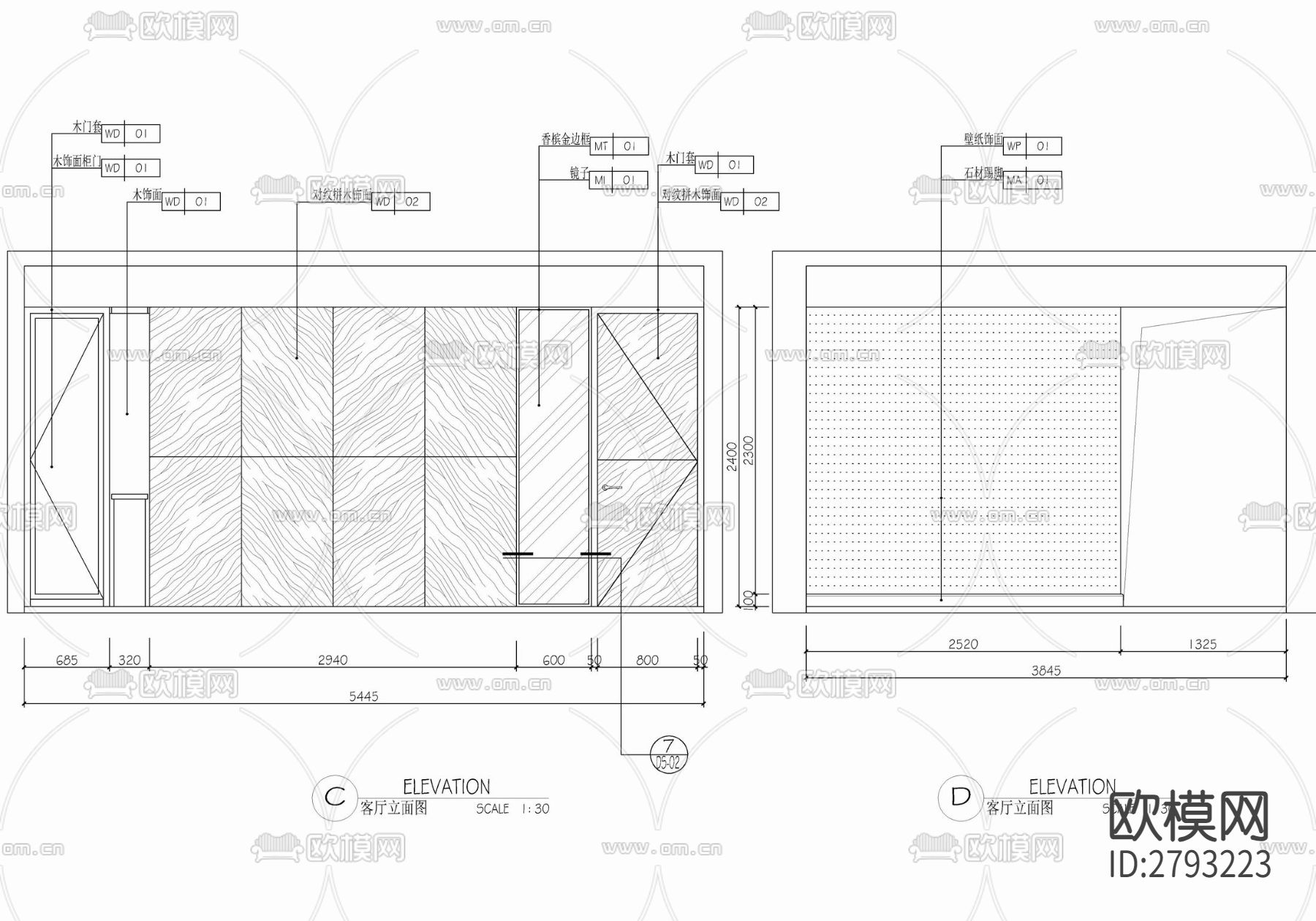 138㎡三居室家装平层室内CAD施工图下载（渲染图6）