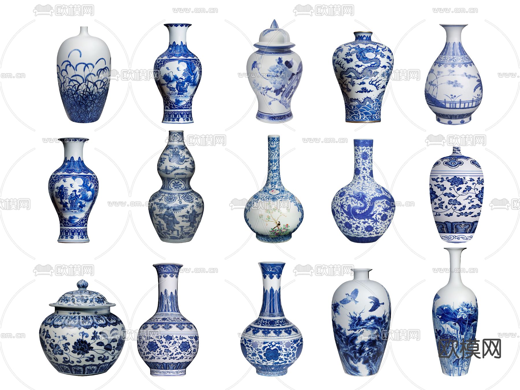 陶瓷器皿 瓷器 青花瓷su模型下载（渲染图1）