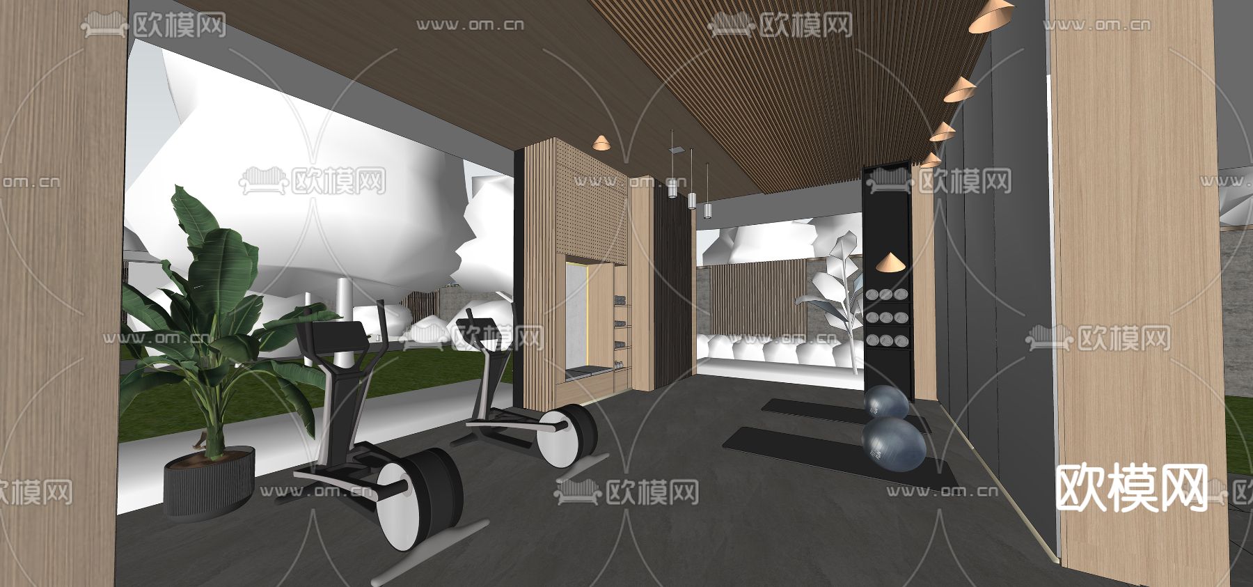 小区架空层 健身房su模型下载（渲染图3）