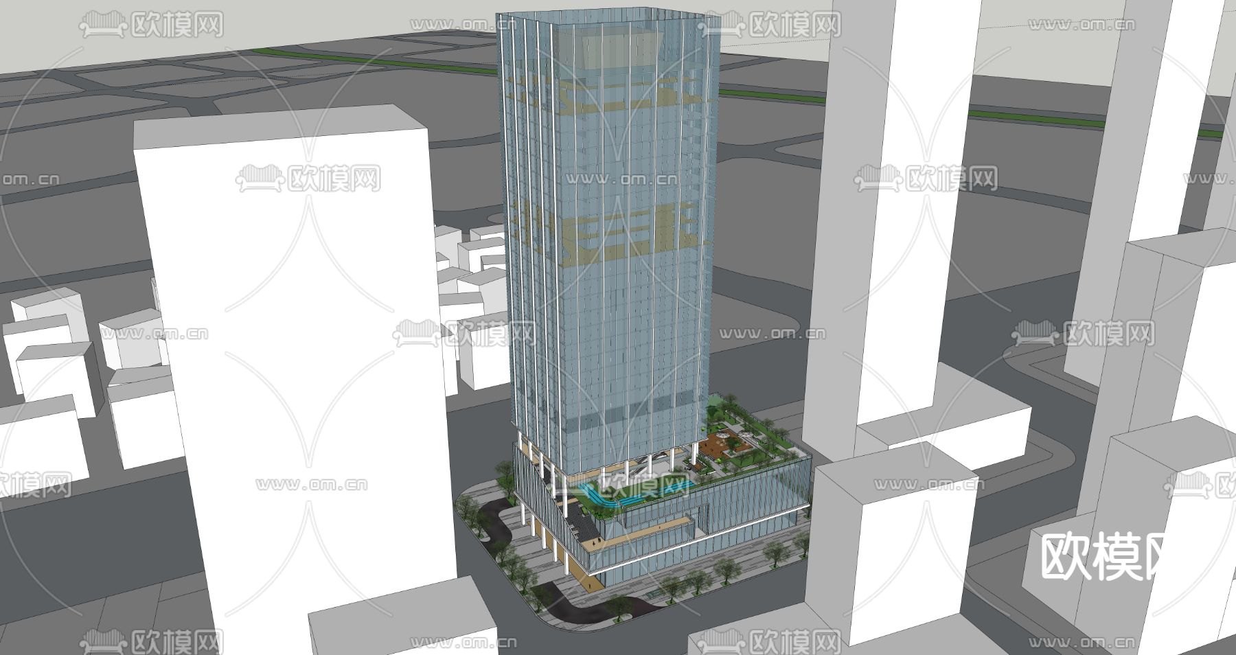 现代办公楼外观su模型下载（渲染图3）