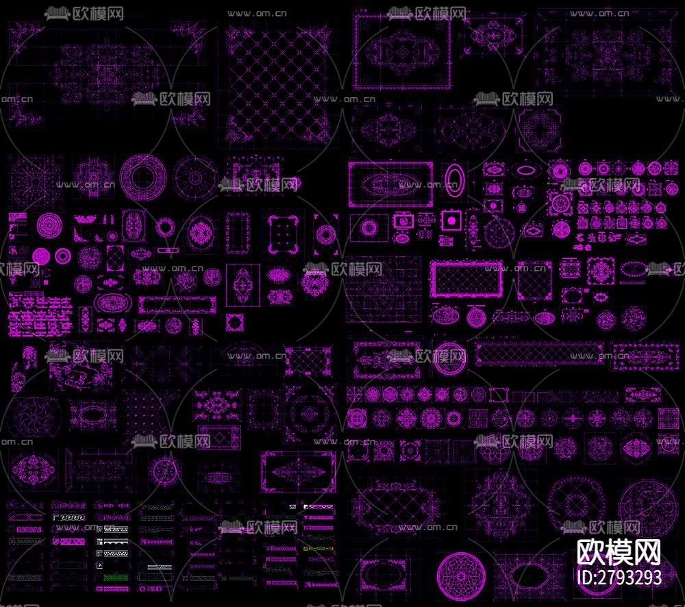 地面拼花石材拼花腰线图库装修CAD图库下载（渲染图6）