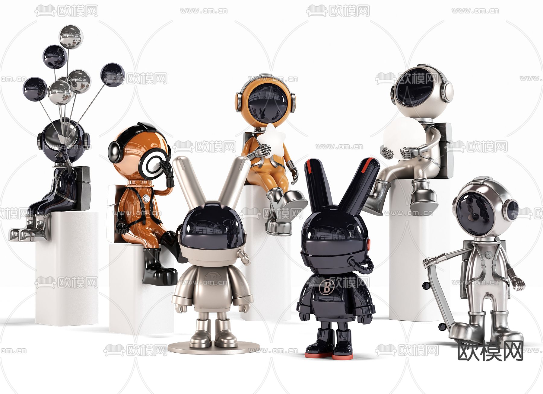 潮玩 公仔雕塑su模型下载（渲染图1）