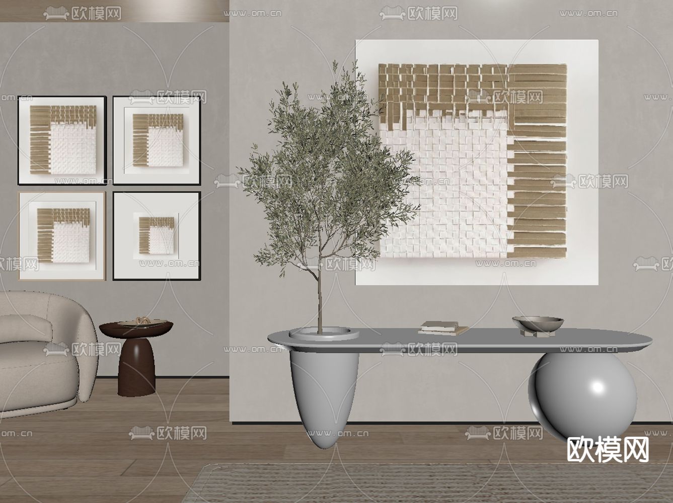 侘寂风装饰画 挂画su模型下载（渲染图2）