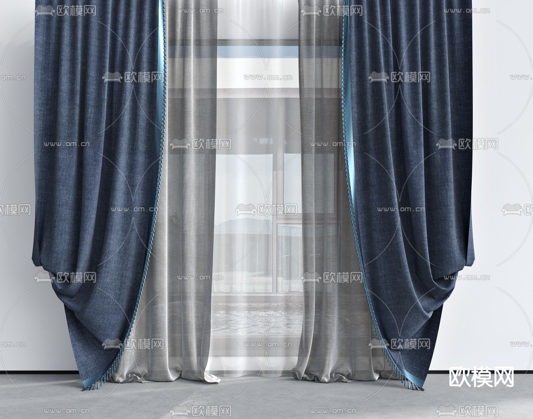现代窗帘 窗纱3d模型下载