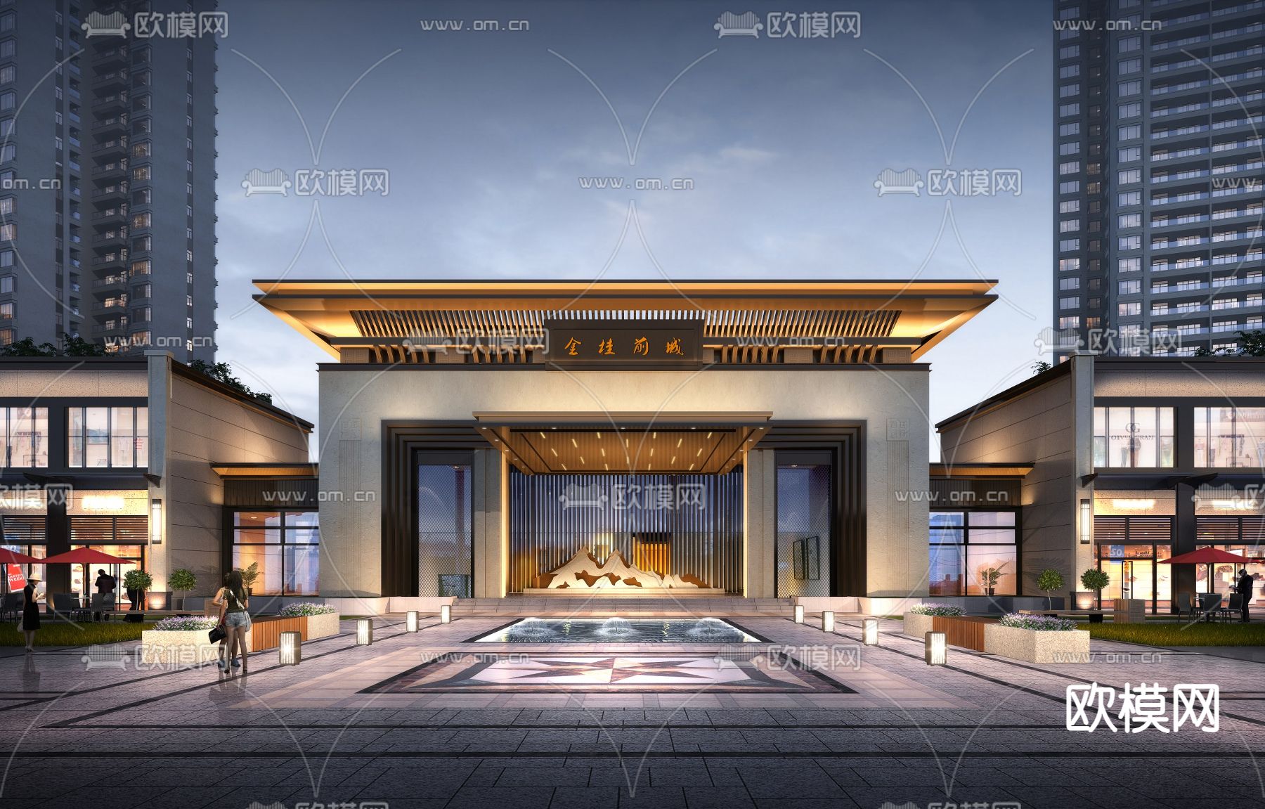 新中式入口大门 门头3d模型下载