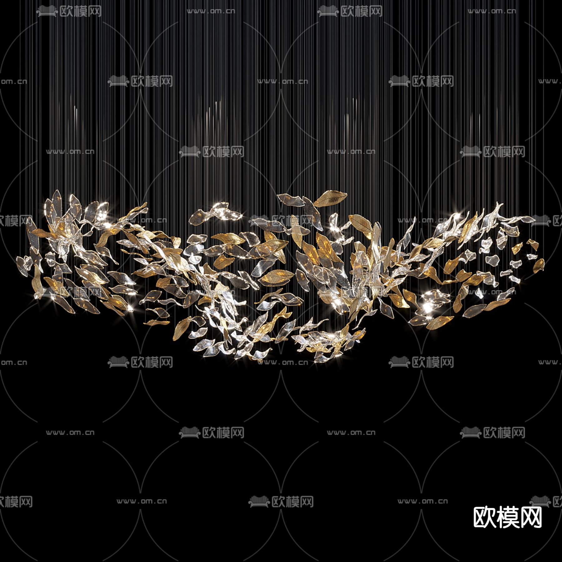叶片吊灯 大堂灯3d模型下载