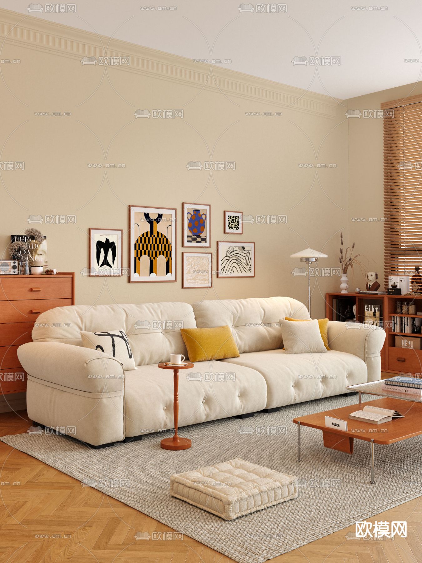 奶油风双人沙发 软体沙发3d模型下载