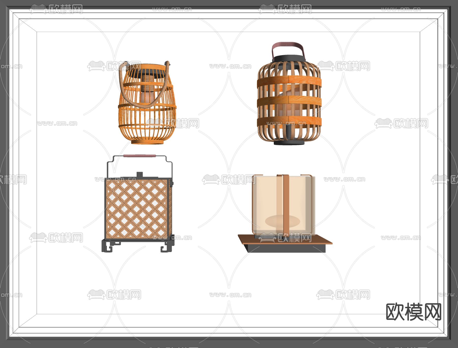 新中式庭院灯 竹编庭院灯su模型下载（渲染图2）