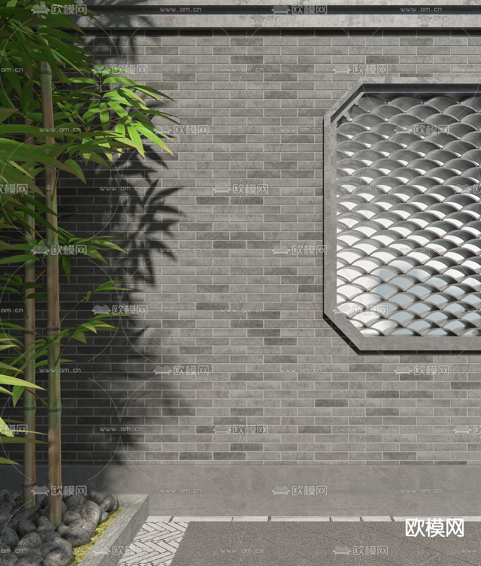 新中式党建文化公园su模型下载（渲染图2）