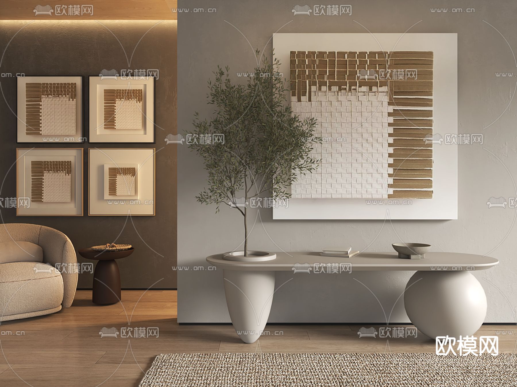 侘寂风装饰画 挂画su模型下载（渲染图1）