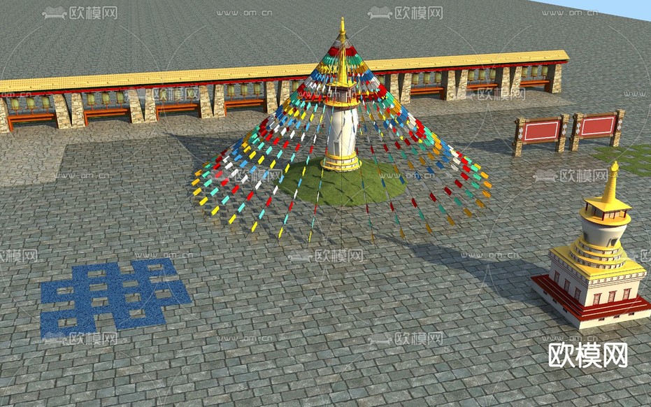 藏式转经筒拉达 大门免费3d模型下载
