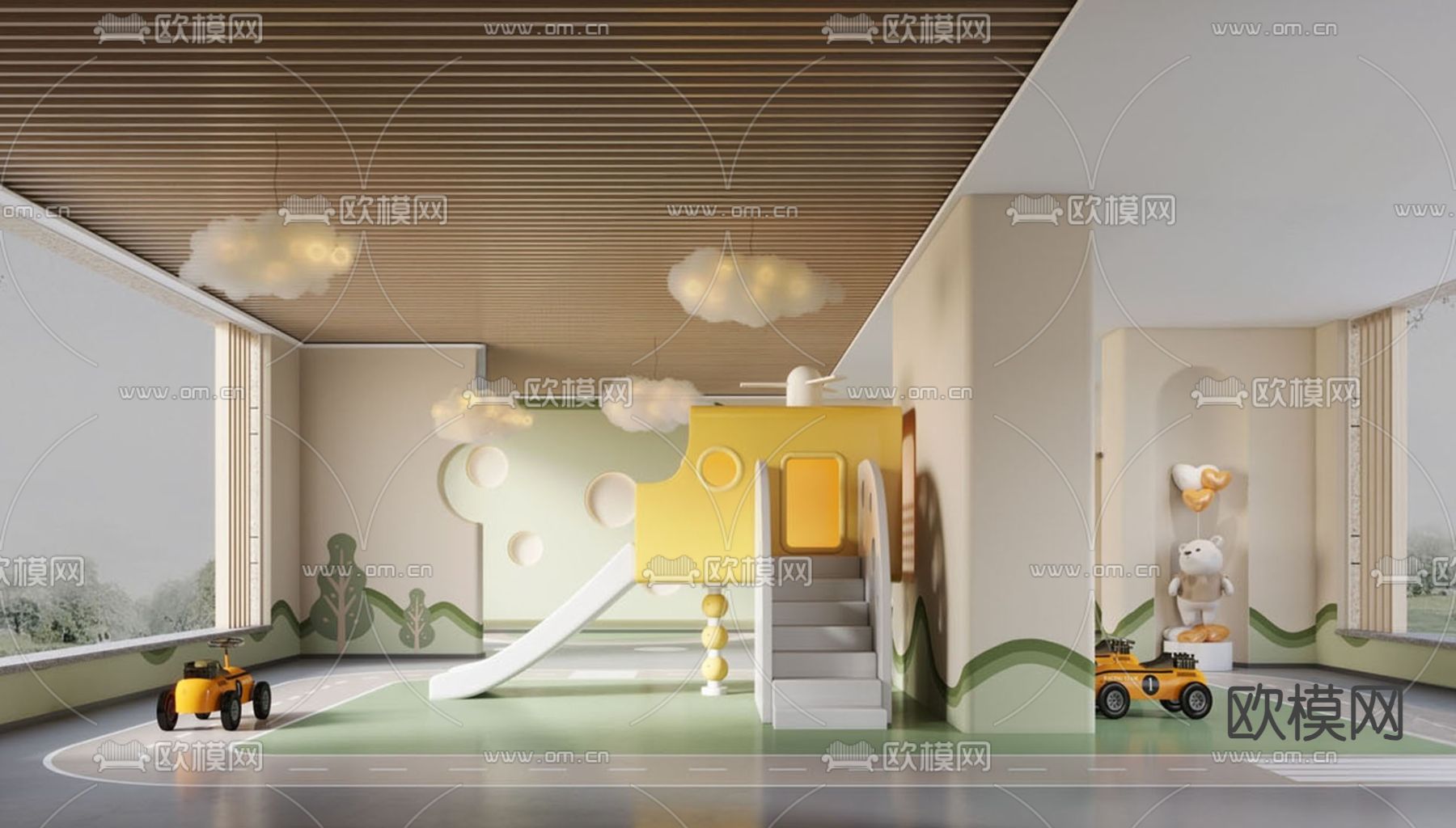 现代儿童娱乐区su模型下载（渲染图1）