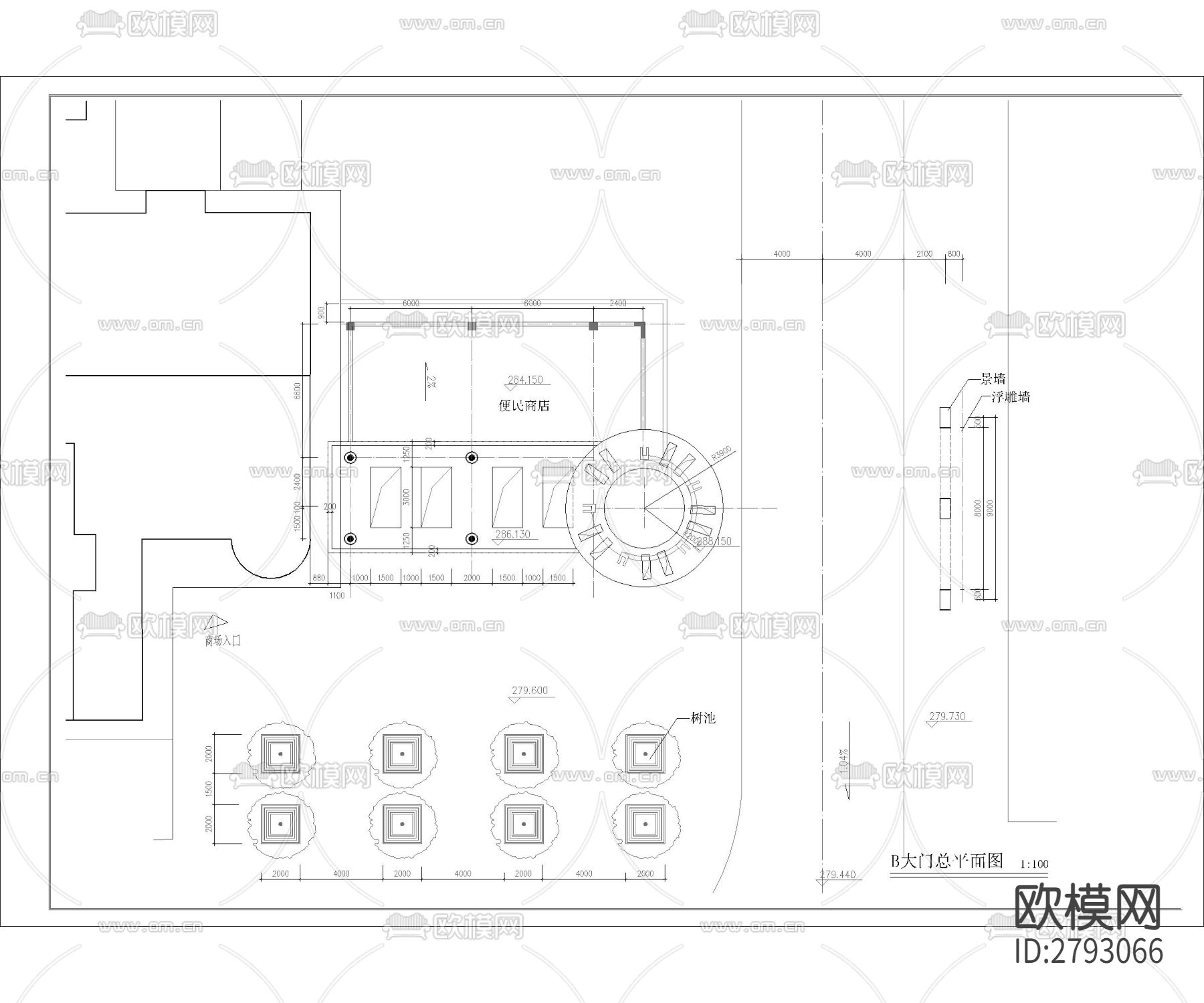 小区入口大门 工业园区入口CAD施工图下载（渲染图4）