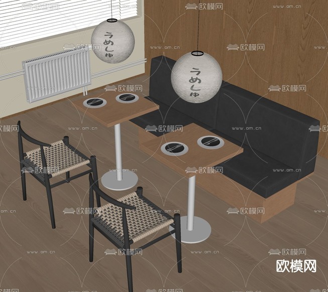 日式卡座桌椅 餐桌椅su模型下载(渲染图2)
