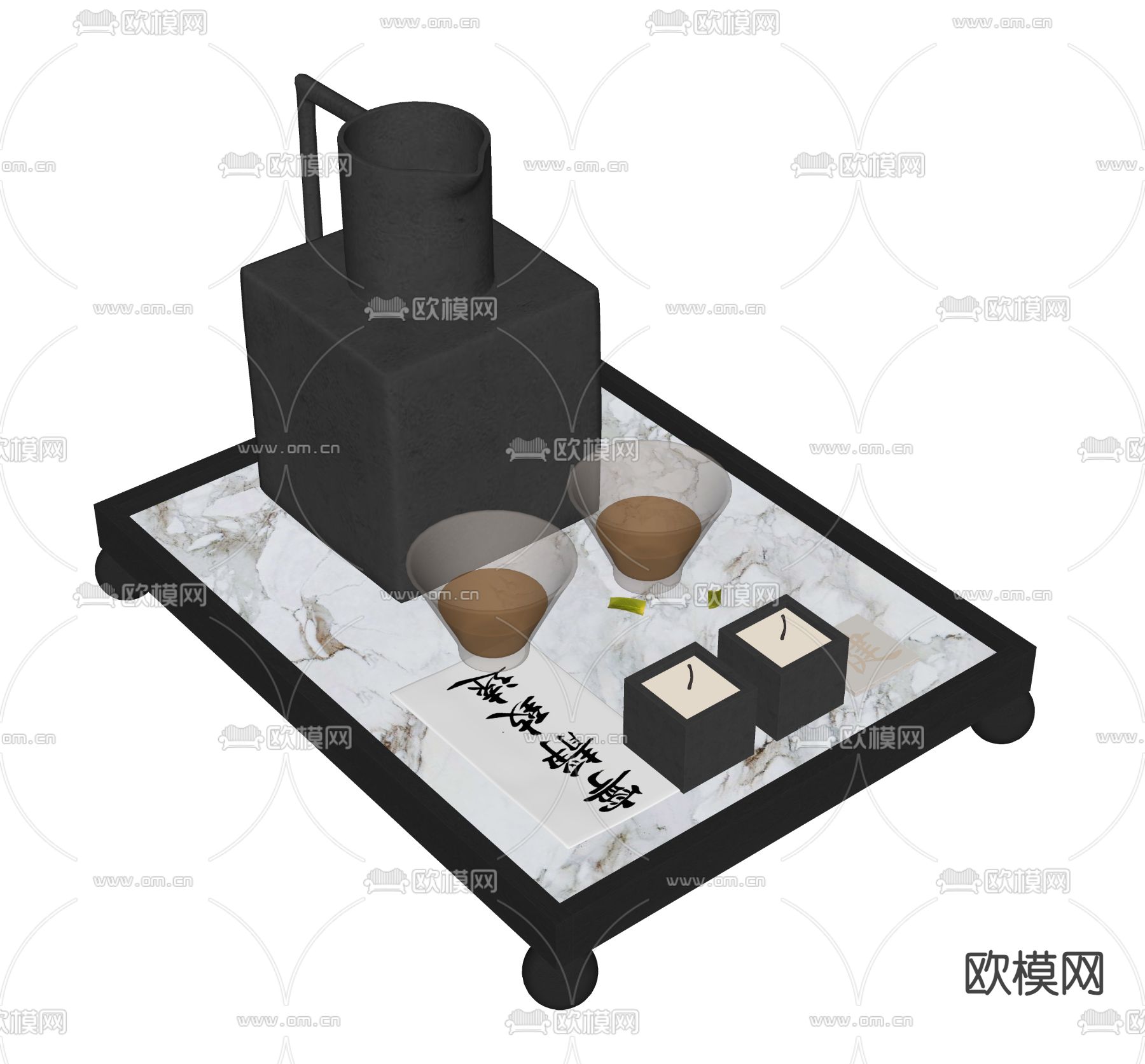新中式茶具 茶壶 水杯su模型下载（渲染图2）