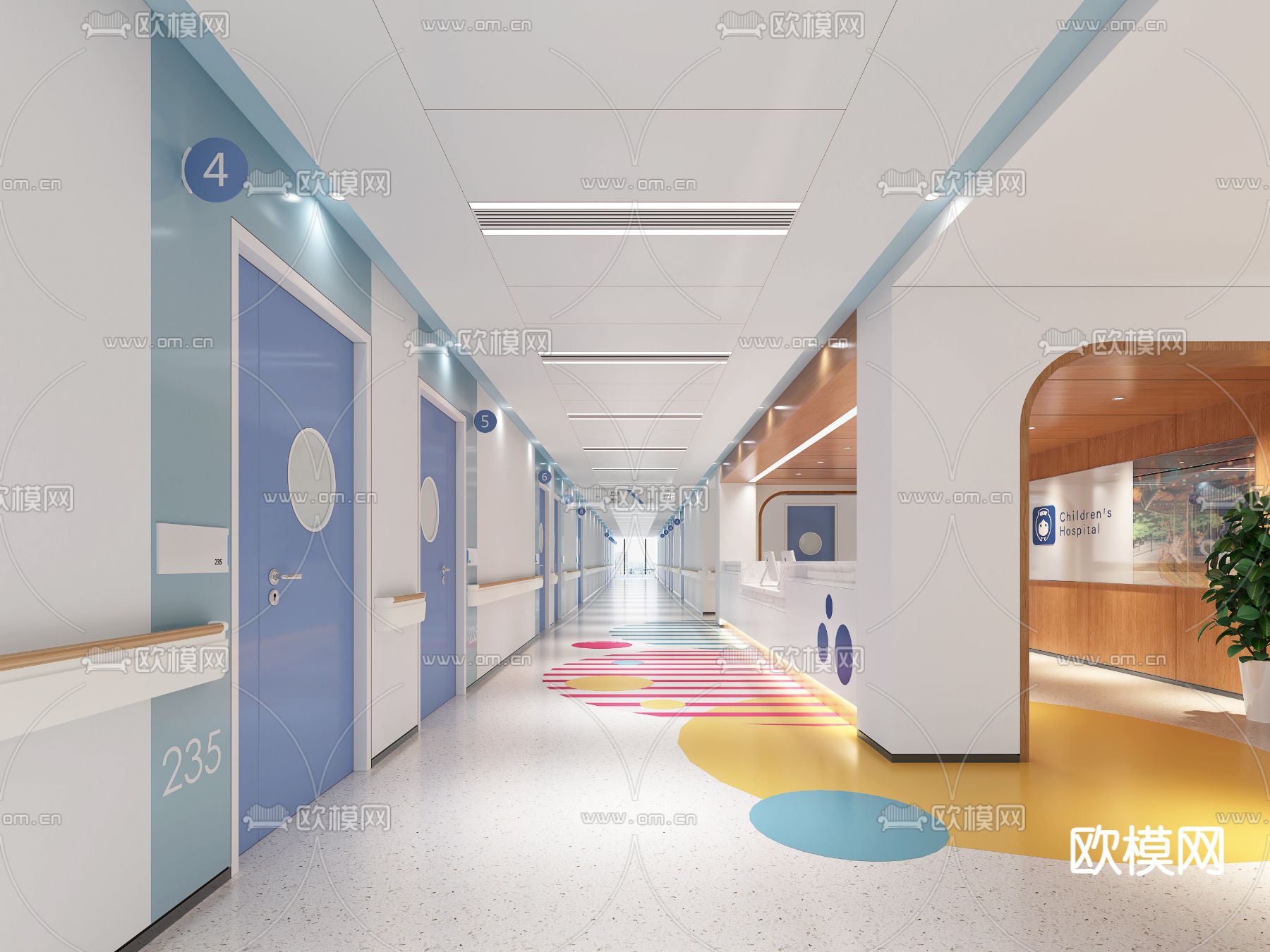 护士站走道su模型下载（渲染图1）